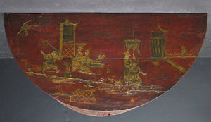 George III Chinoiserie Red Laquered Demilune Cabinet