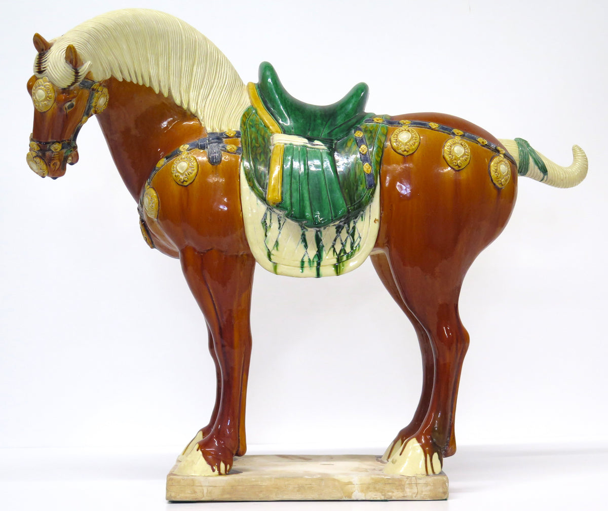 Mid century Ceramic Tang horse large figurine. Vintage Tang Dynasty war horse outlet figurine