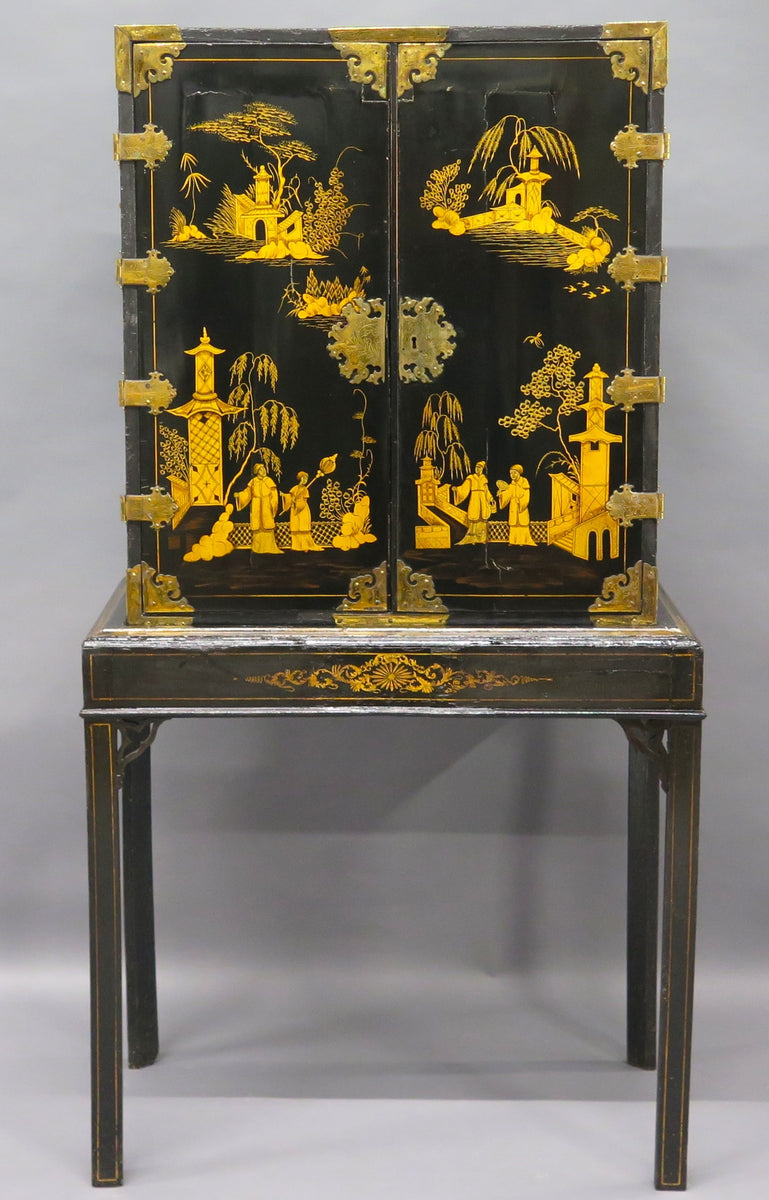 Opulent Black Lacquer and Gilt Chinese Export Collector's Cabinet