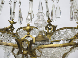 19th Century French Gilt Bronze and Crystal Basket  Shaped Chandelier