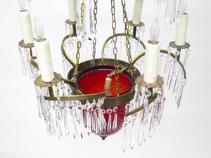 Russian Crystal and Cranberry Glass Hurricane Chandelier