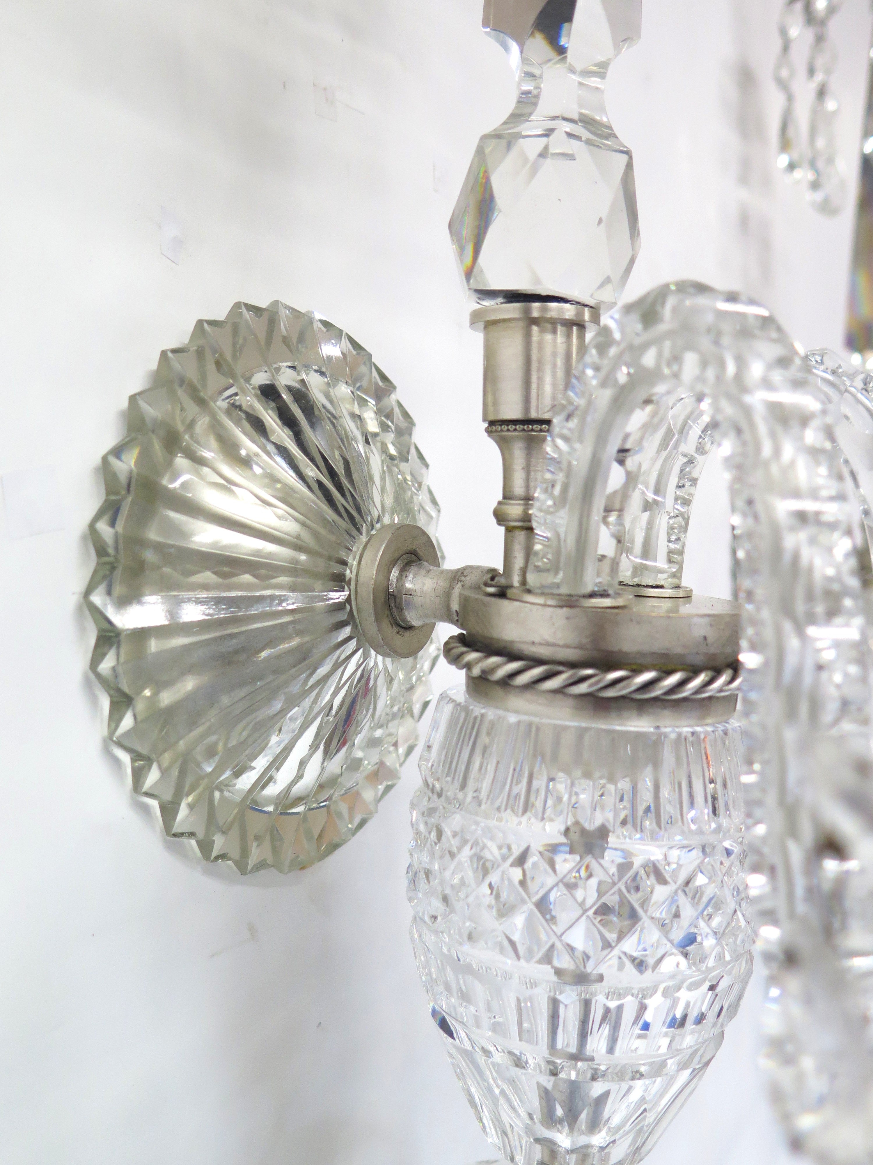 A Large Scale Pair of Georgian Design Two Light Crystal Sconces