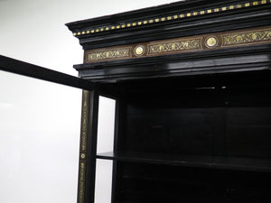 North Italian Ebonized Marquetry Inlaid Vitrine Cabinet Illuminated