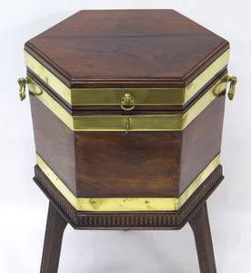 Georgian Mahogany Hexagonal Cellarette with Wide Brass Bands
