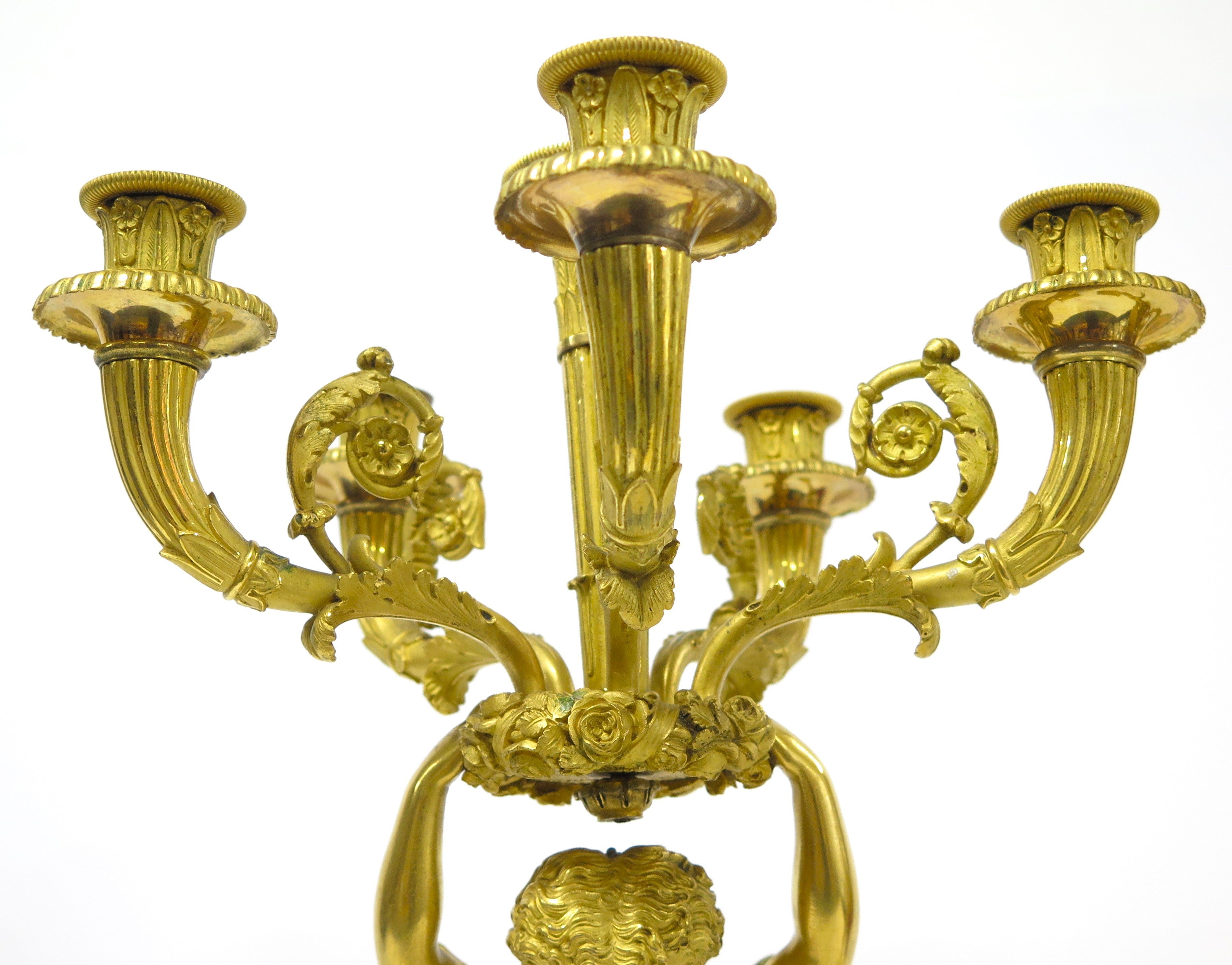 A Pair of French Empire Six Light Figural Candelabra