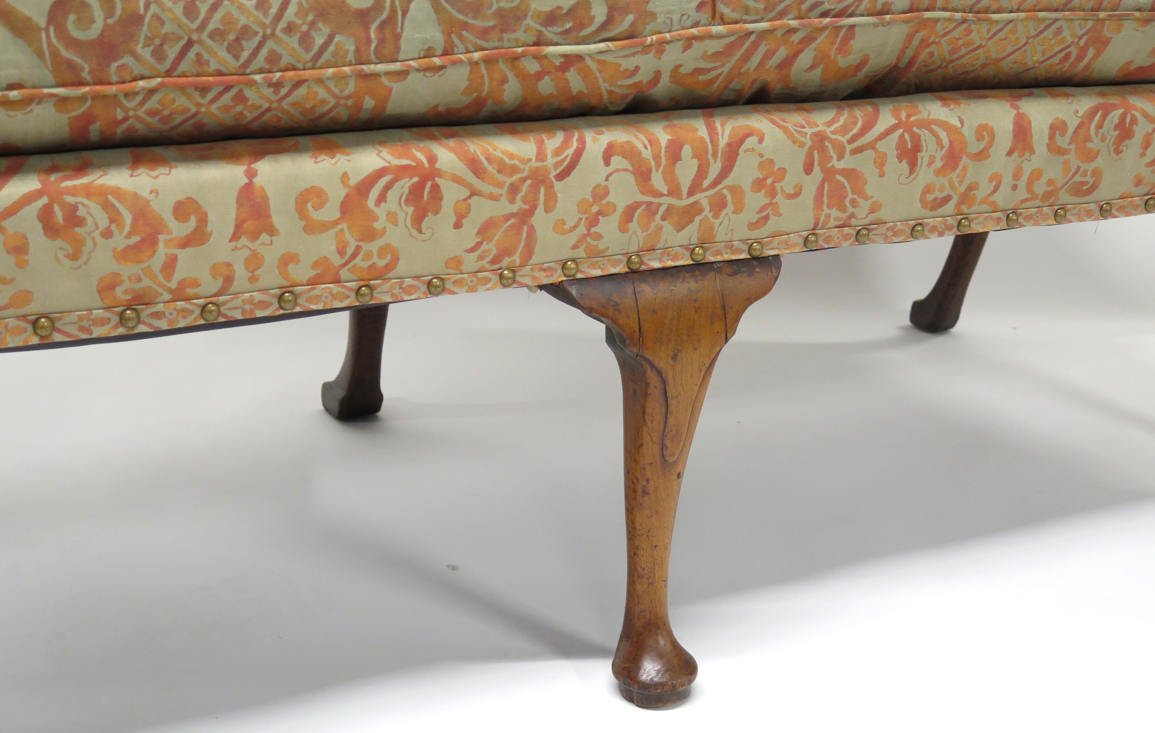 Period George II Settee Covered in Fortuny Carnavelet 5205