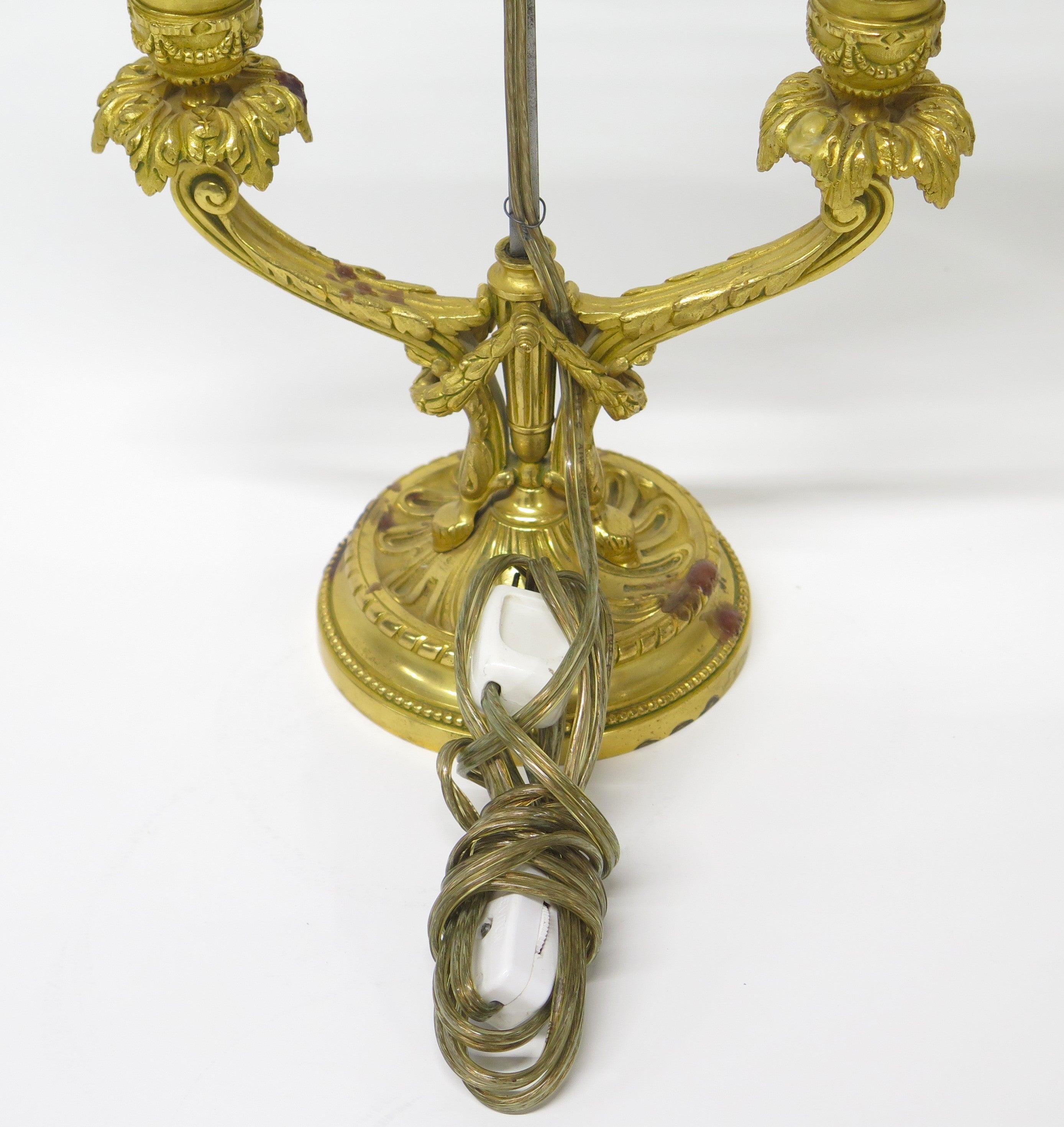 A Pair of Louis XV Style Ormolu Two-Light Bouillotte Lamps