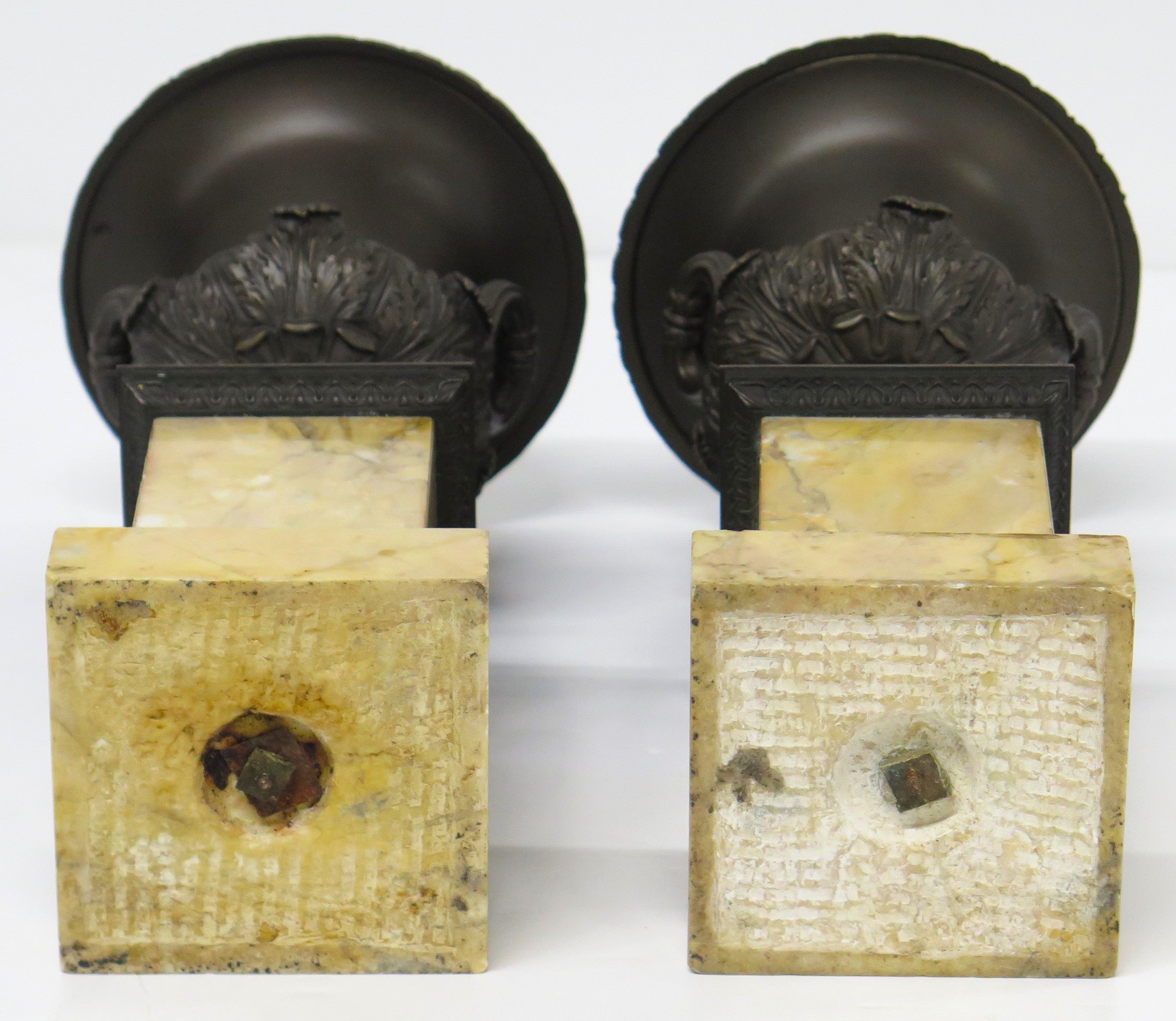 A Pair of French Restoration Patinated Bronze and Siena Marble Vases