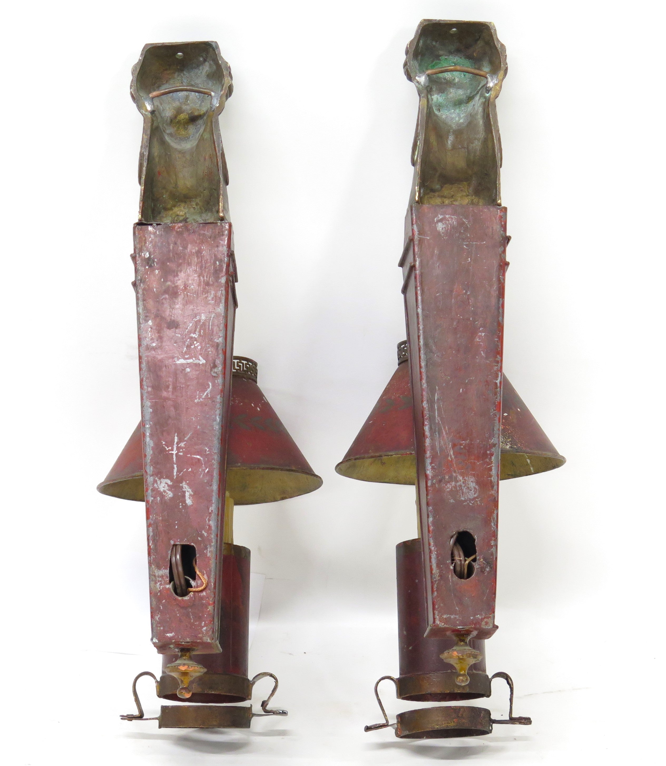 Pair of French Empire Tole Argand Wall Sconces