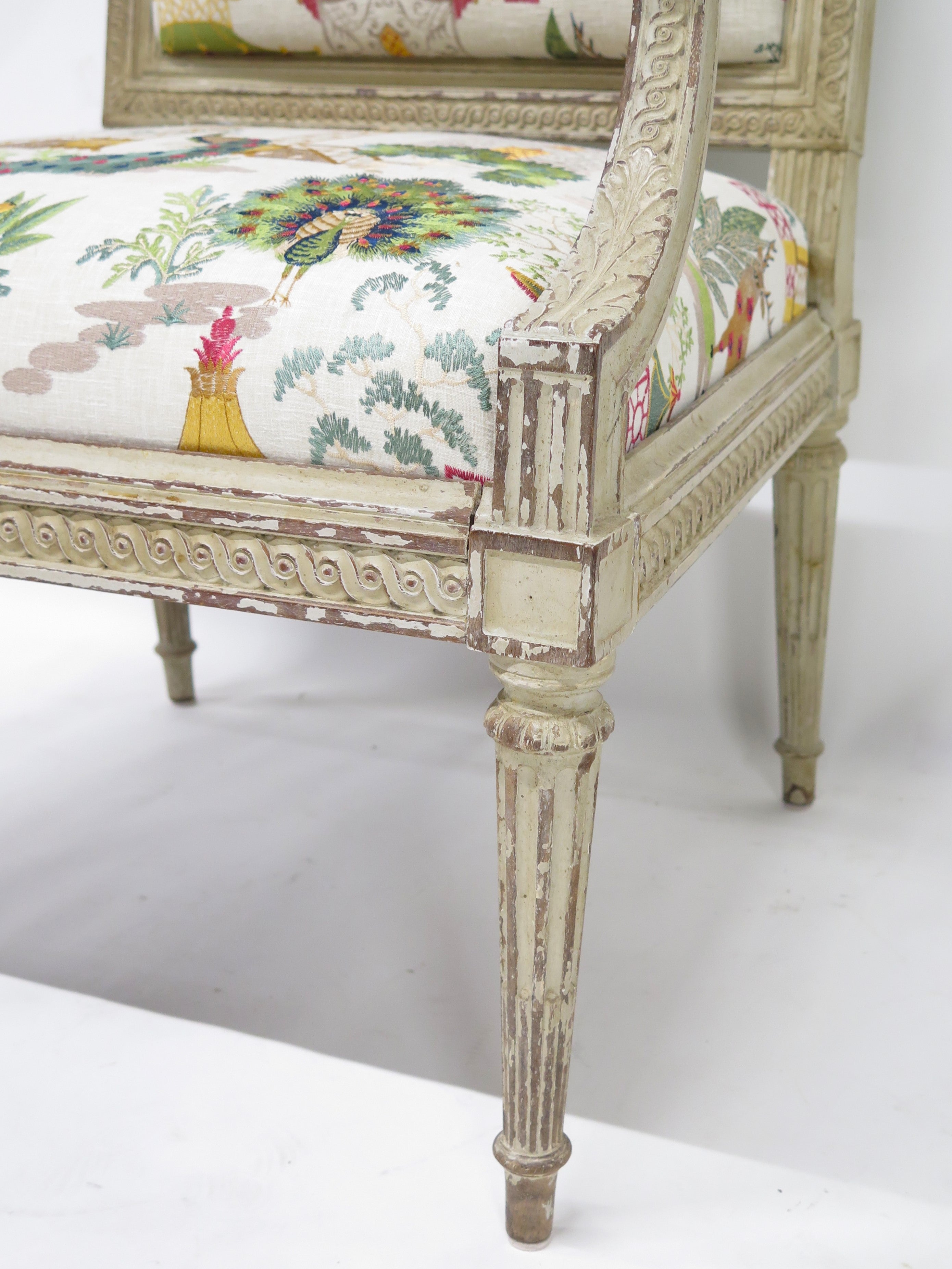 A Pair of Louis XVI Style Cream Colored Nicely Carved Fauteuils