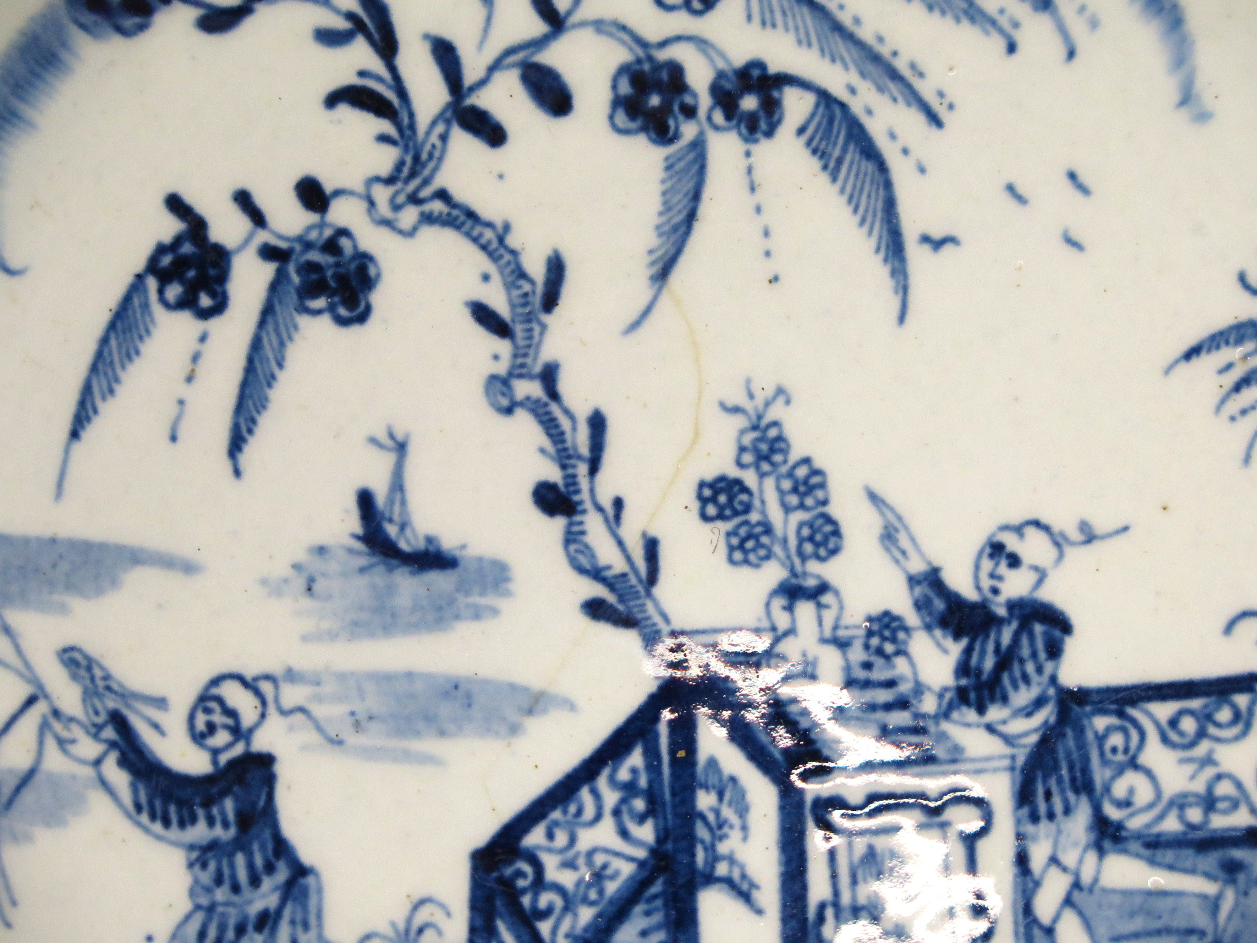 Pair of Blue and White Lowestoft Chinese-Style Plates, circa 1768-70