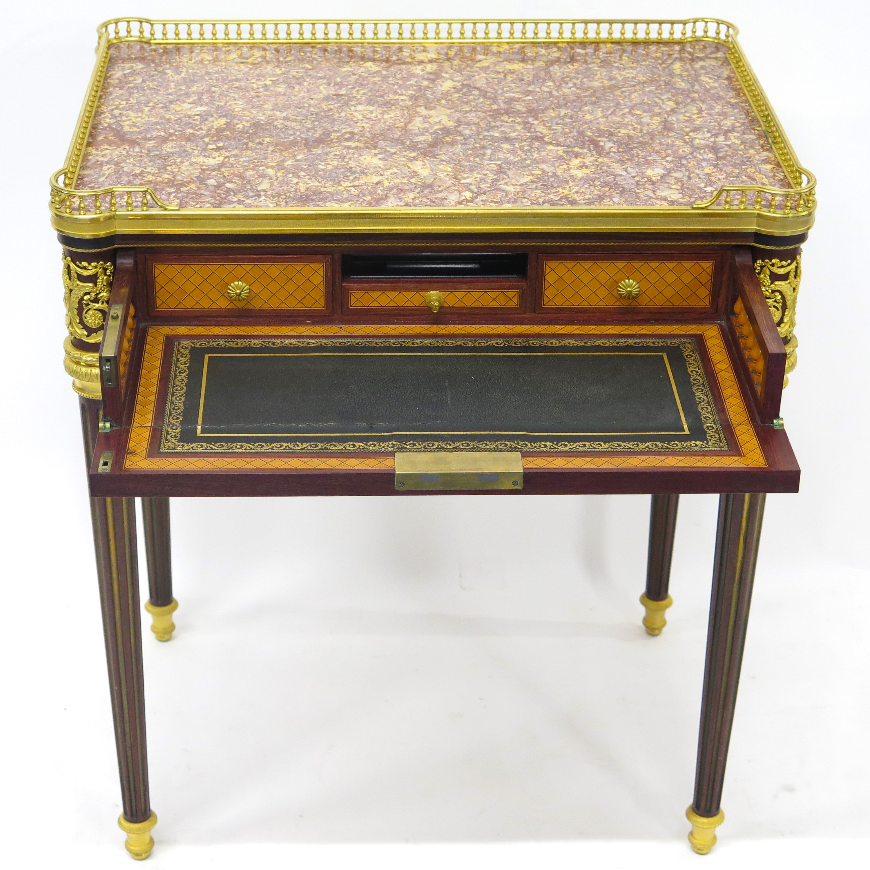 A Very Fine French 19th Century Ormolu-mounted Mahogany and kingwood Table à écrire ( Writing Table ) in the Louis XVI Style
