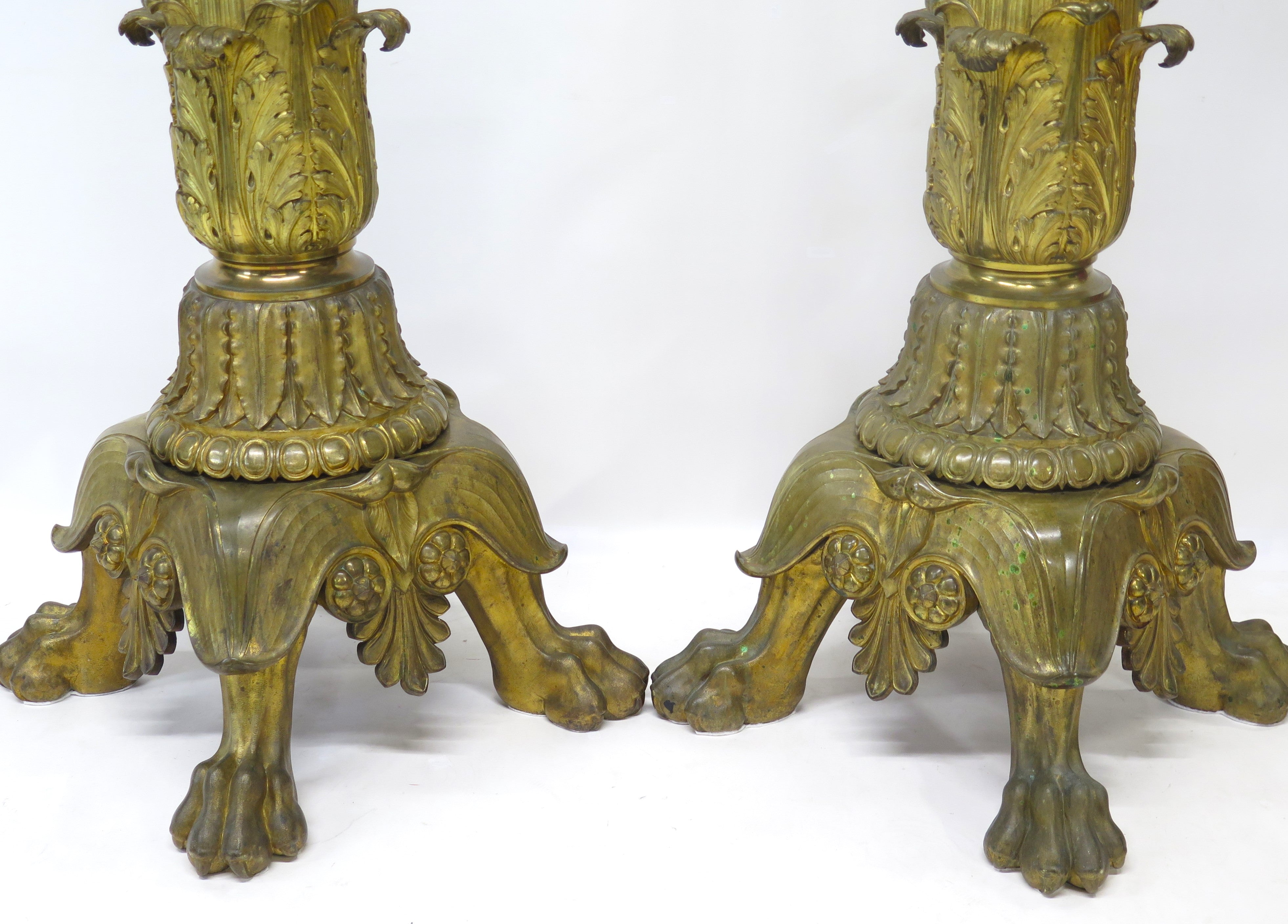 A Pair of Large, Impressive Mid-19th Century Gilt Bronze Torchieres