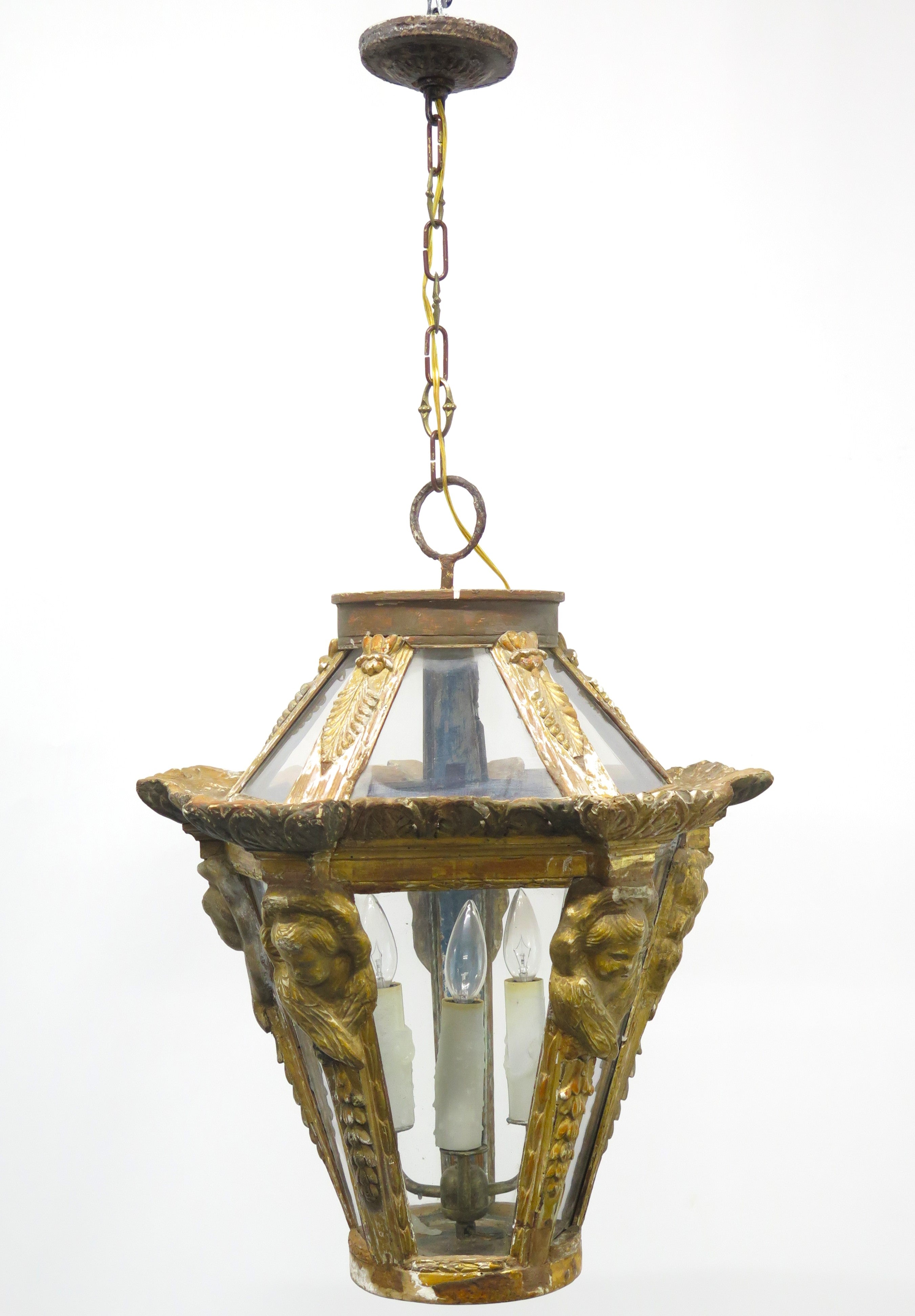 An Italian Gilt Wood Three Light Lantern