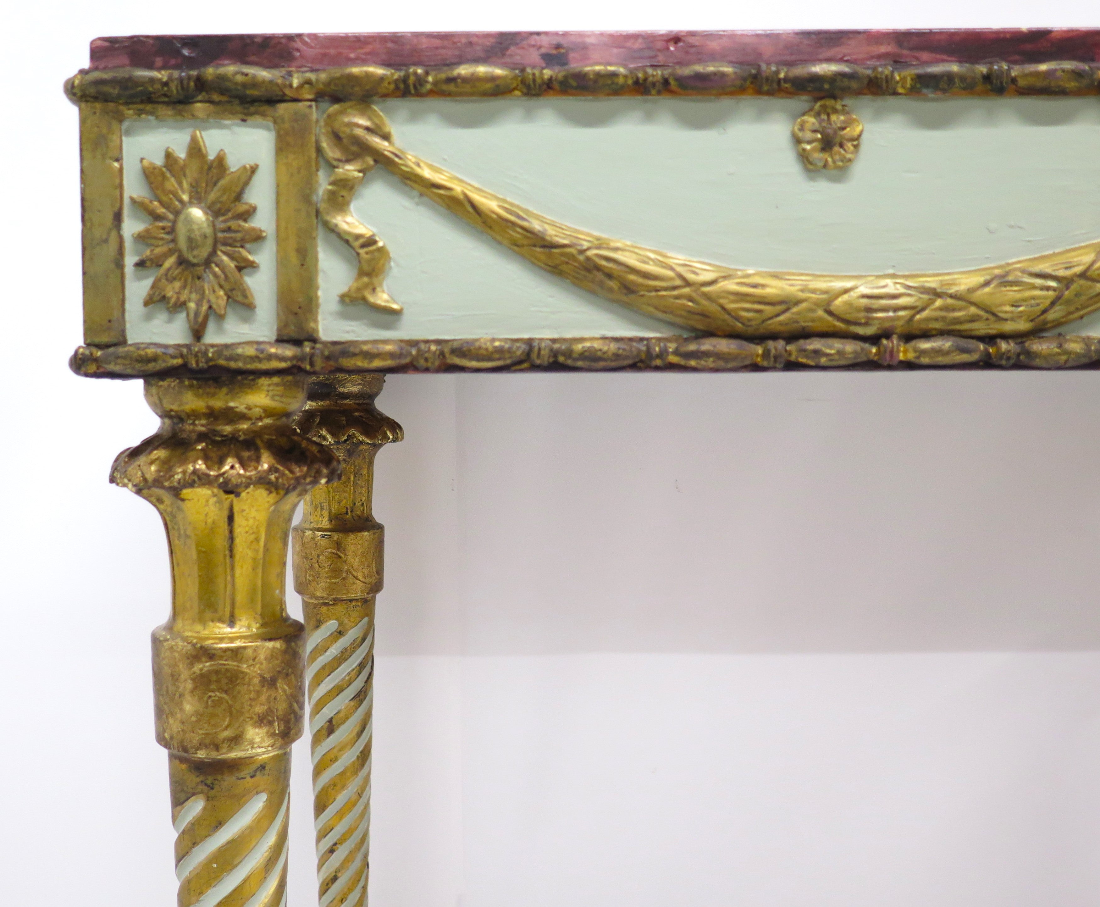 Neoclassic Style Painted Console Tables with Faux Marble Tops