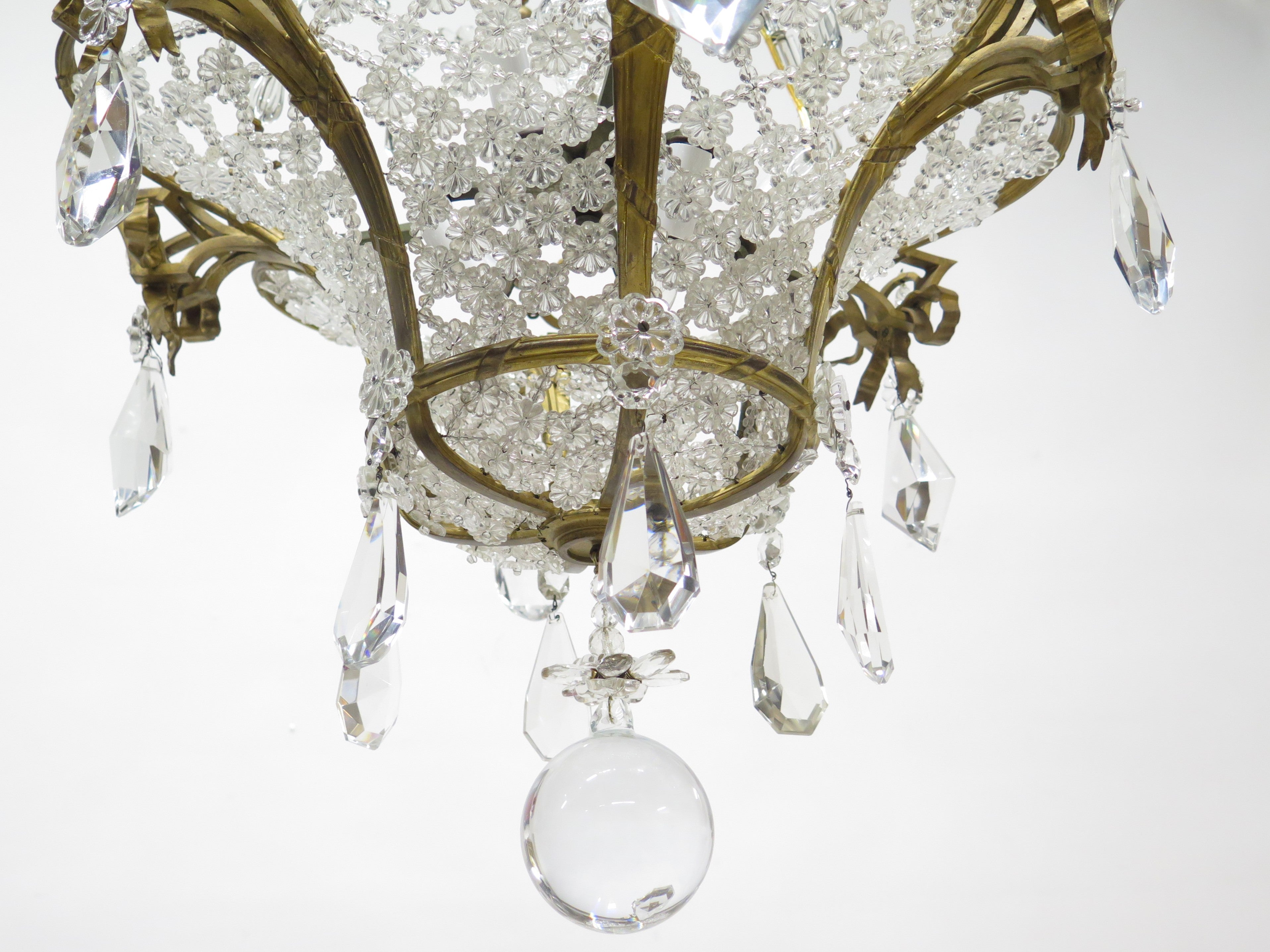 19th Century French Gilt Bronze and Crystal Basket  Shaped Chandelier