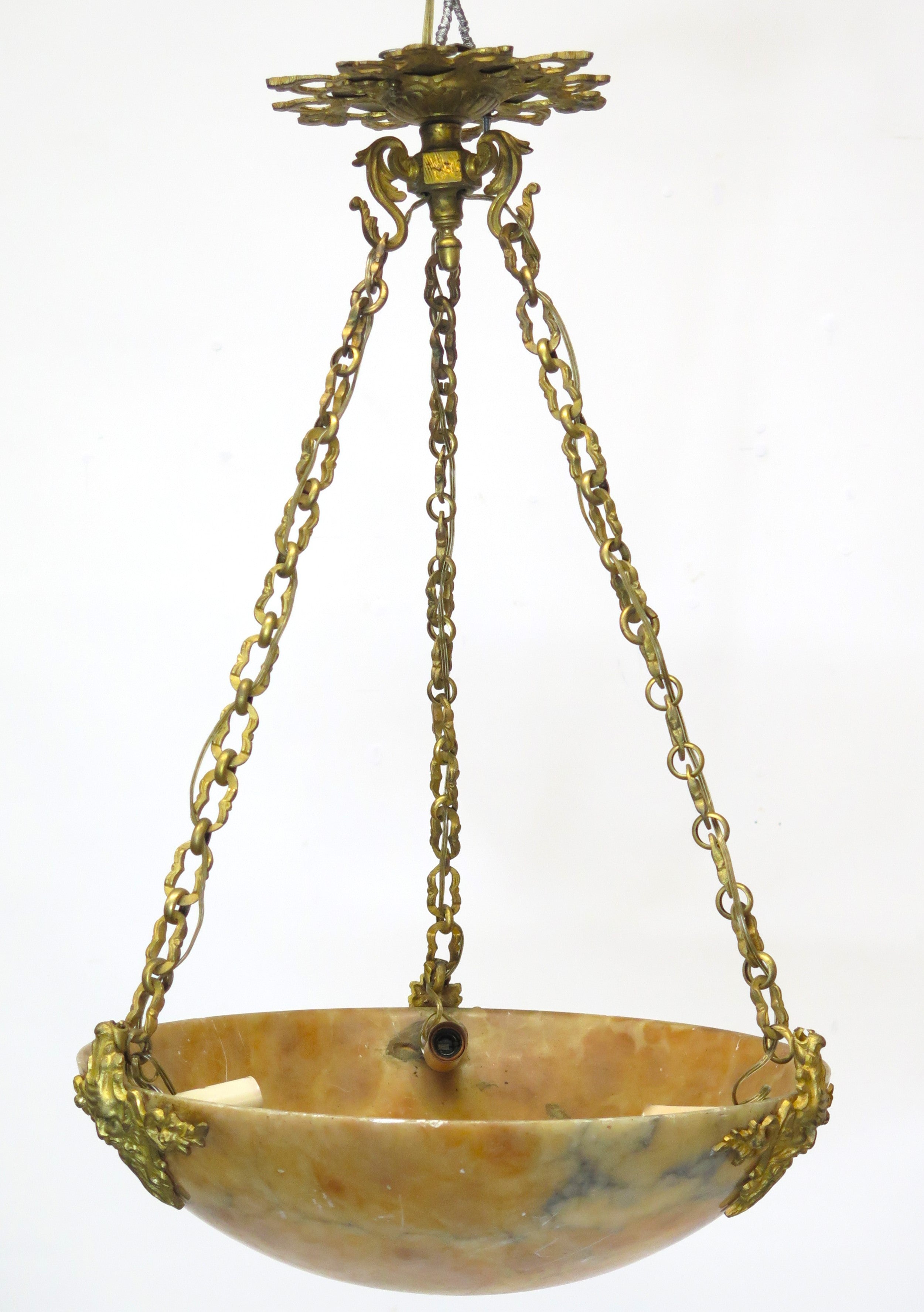 A French Art Deco alabaster and gilt bronze chandelier