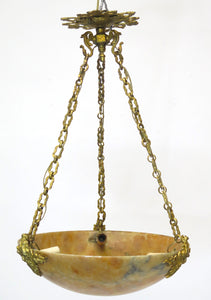 A French Art Deco alabaster and gilt bronze chandelier