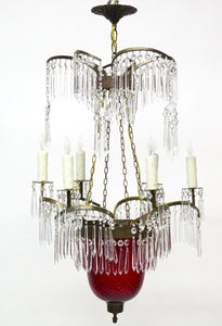 Russian Crystal and Cranberry Glass Hurricane Chandelier