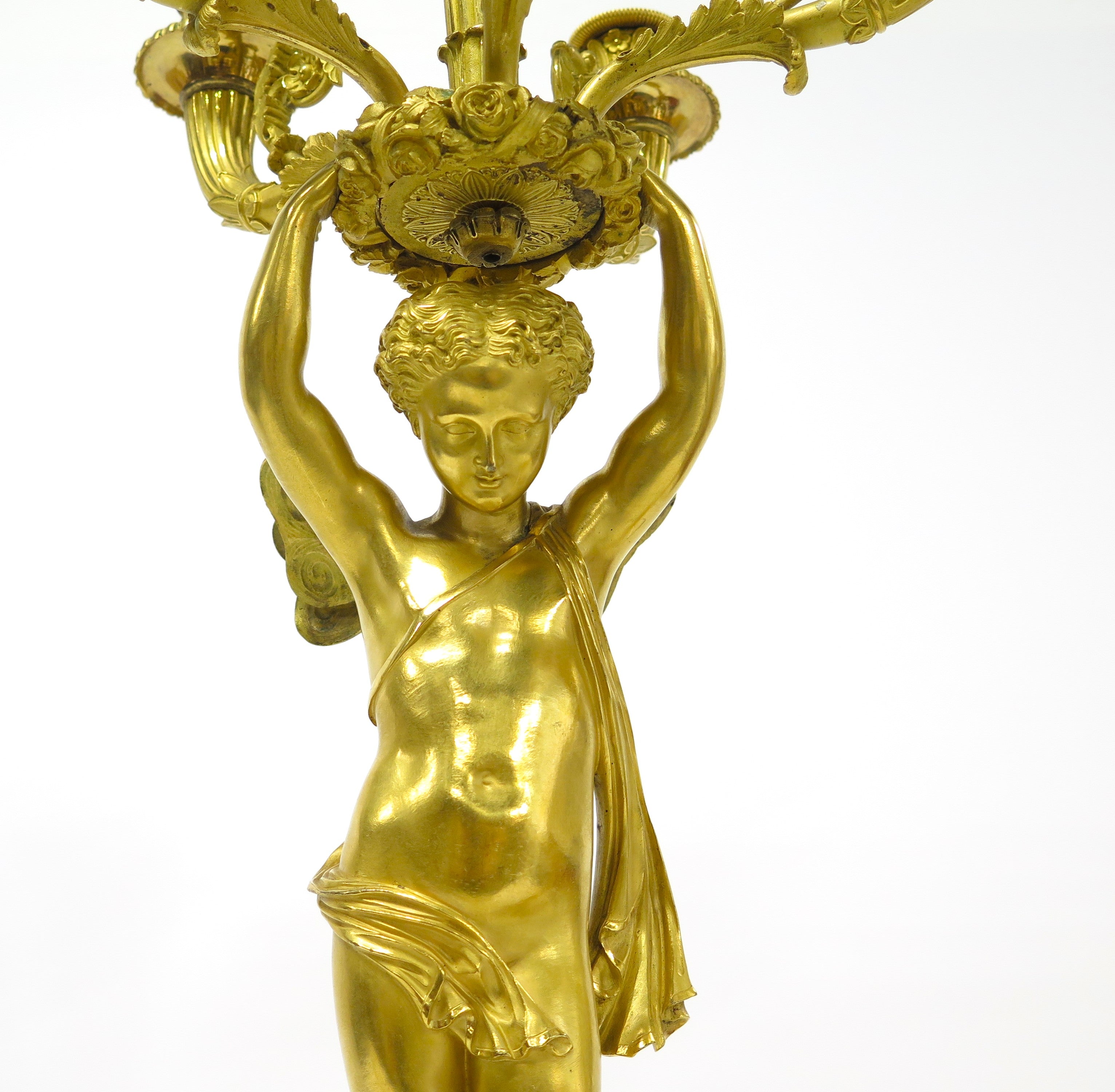 A Pair of French Empire Six Light Figural Candelabra