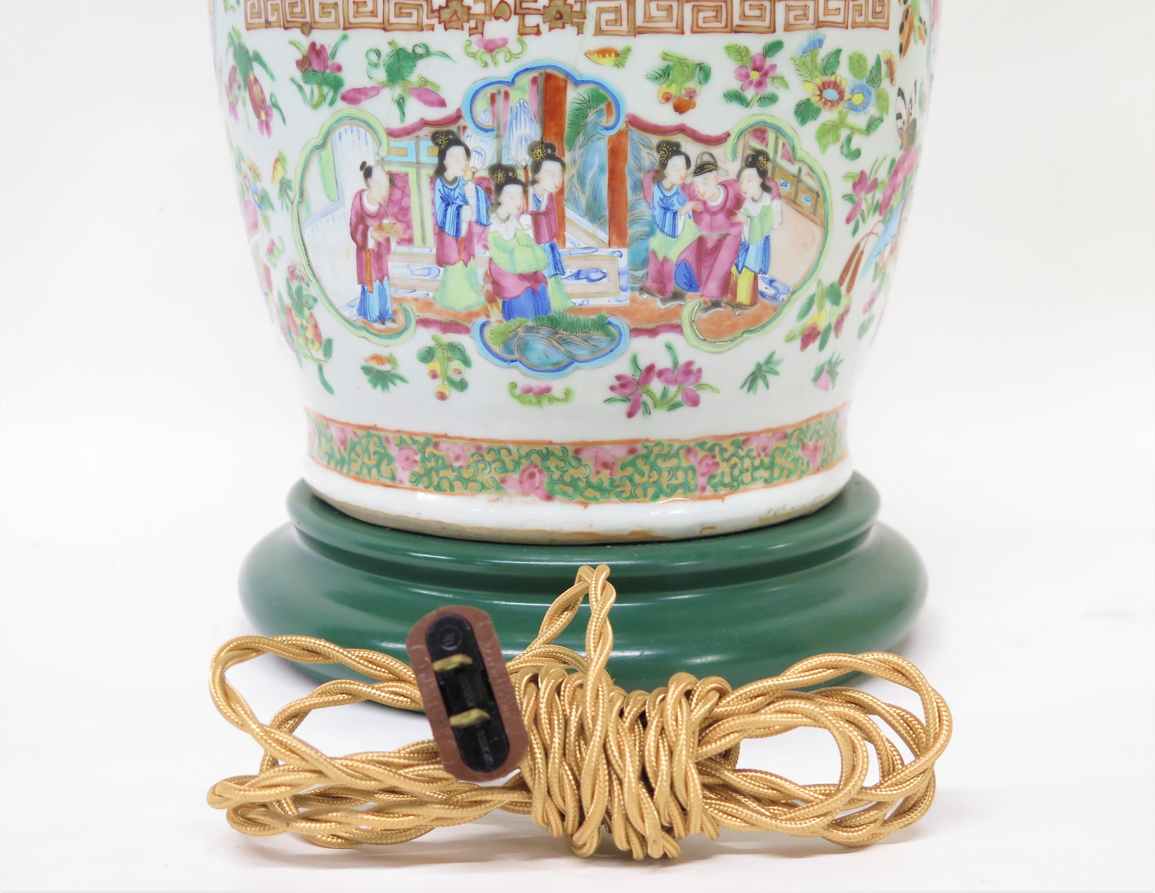 Chinese Export Porcelain Rose Medallion Vase as Custom Lamp (LAMP ONLY)