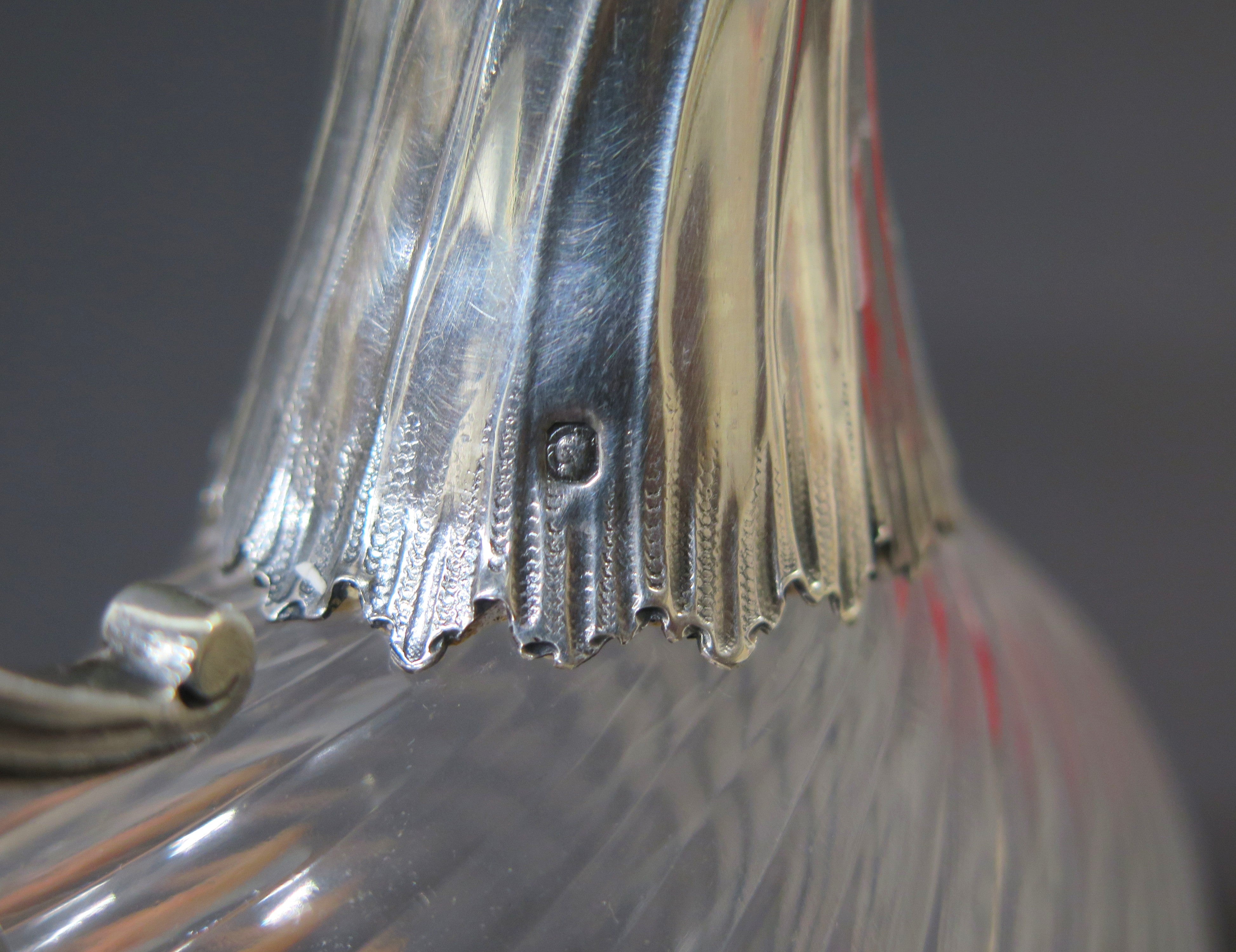 Antique French Sterling Silver Cut Crystal Claret Jug, Ewer