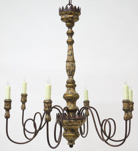 Rustic Wood and Metal Six-Light Chandelier