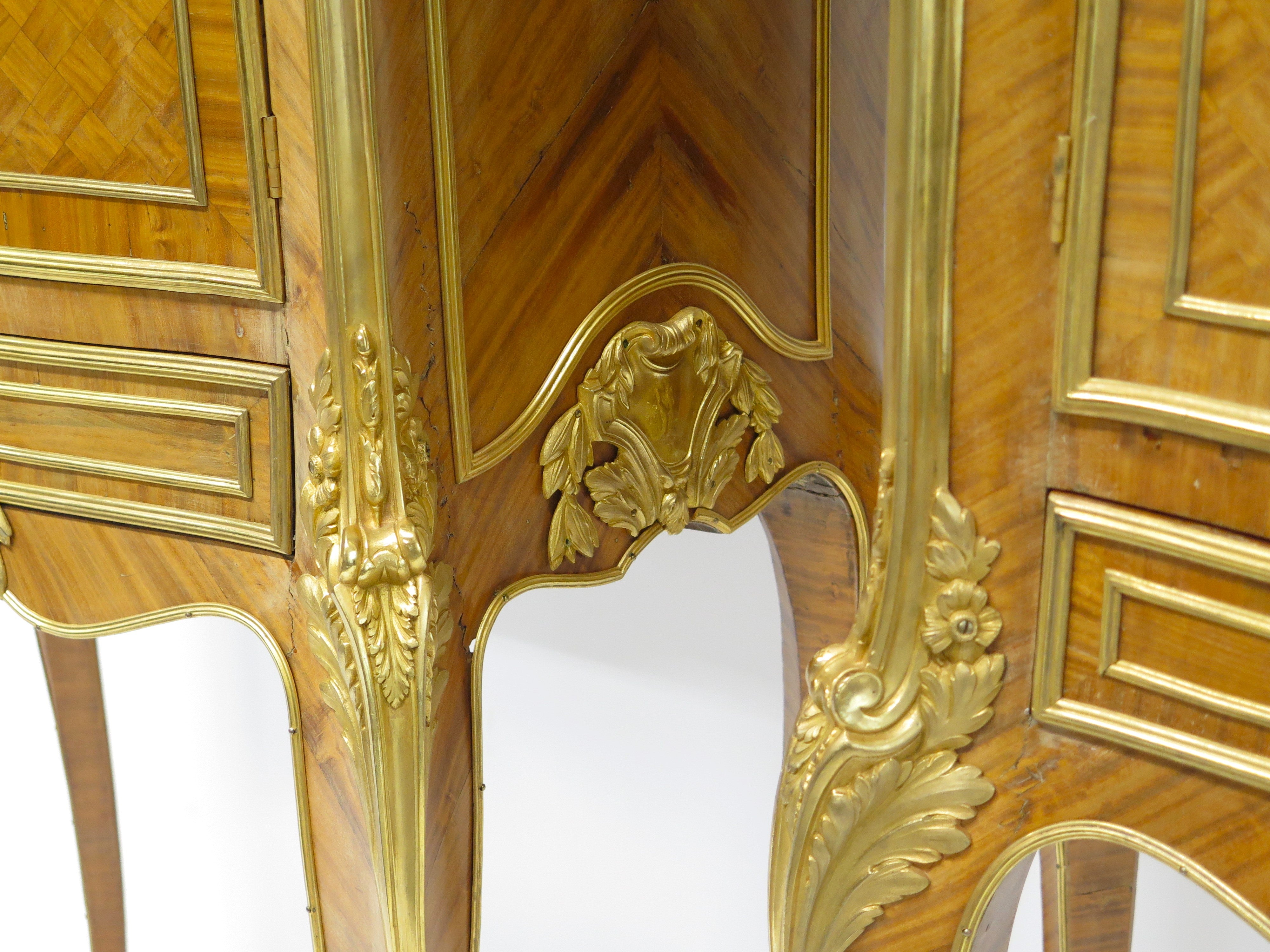 A Matched Pair of Louis XV / Transitional Ormolu-Mounted Parquetry Cabinets