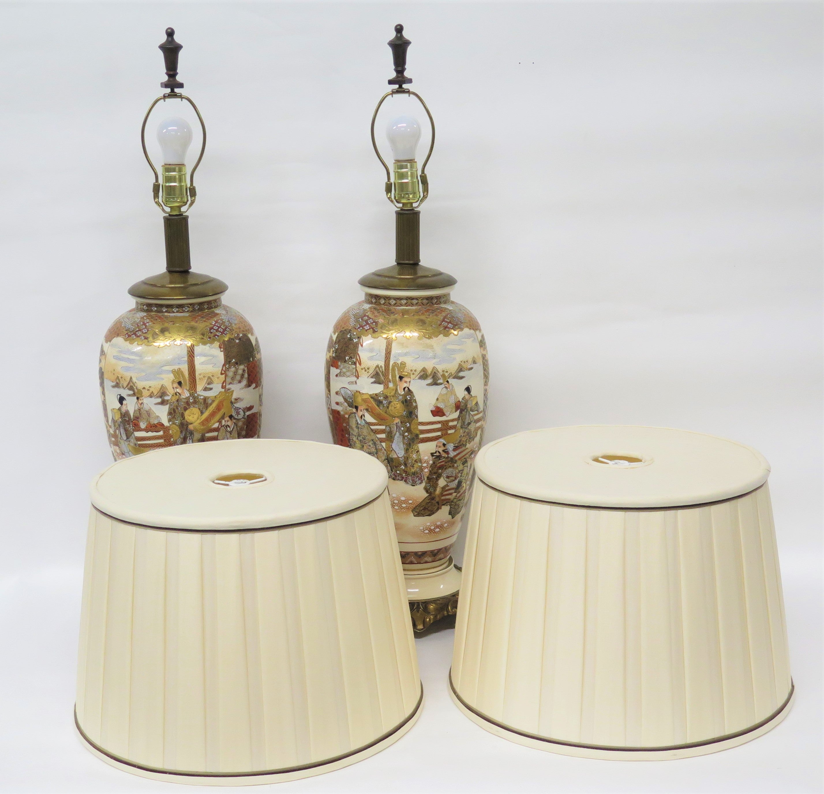 Pair of Japanese Satsuma Vases with Bronze Mounts as Custom Lamps