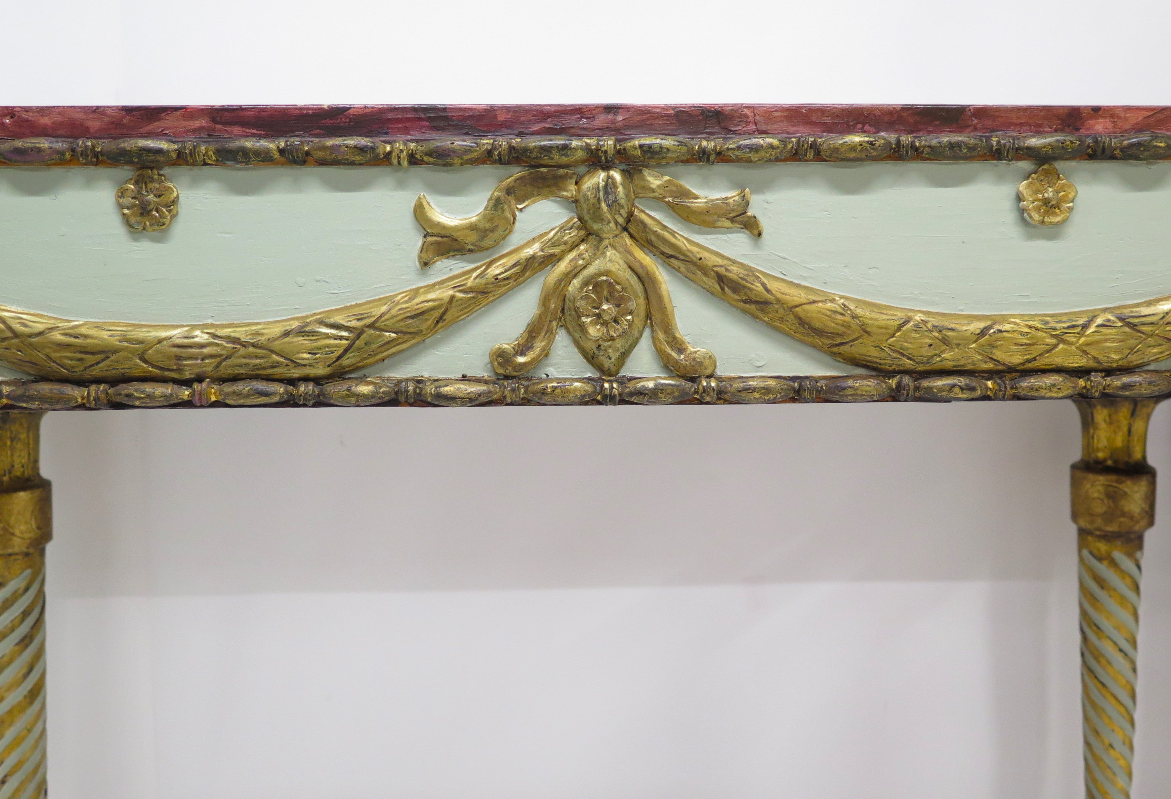 Neoclassic Style Painted Console Tables with Faux Marble Tops