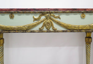 Neoclassic Style Painted Console Tables with Faux Marble Tops