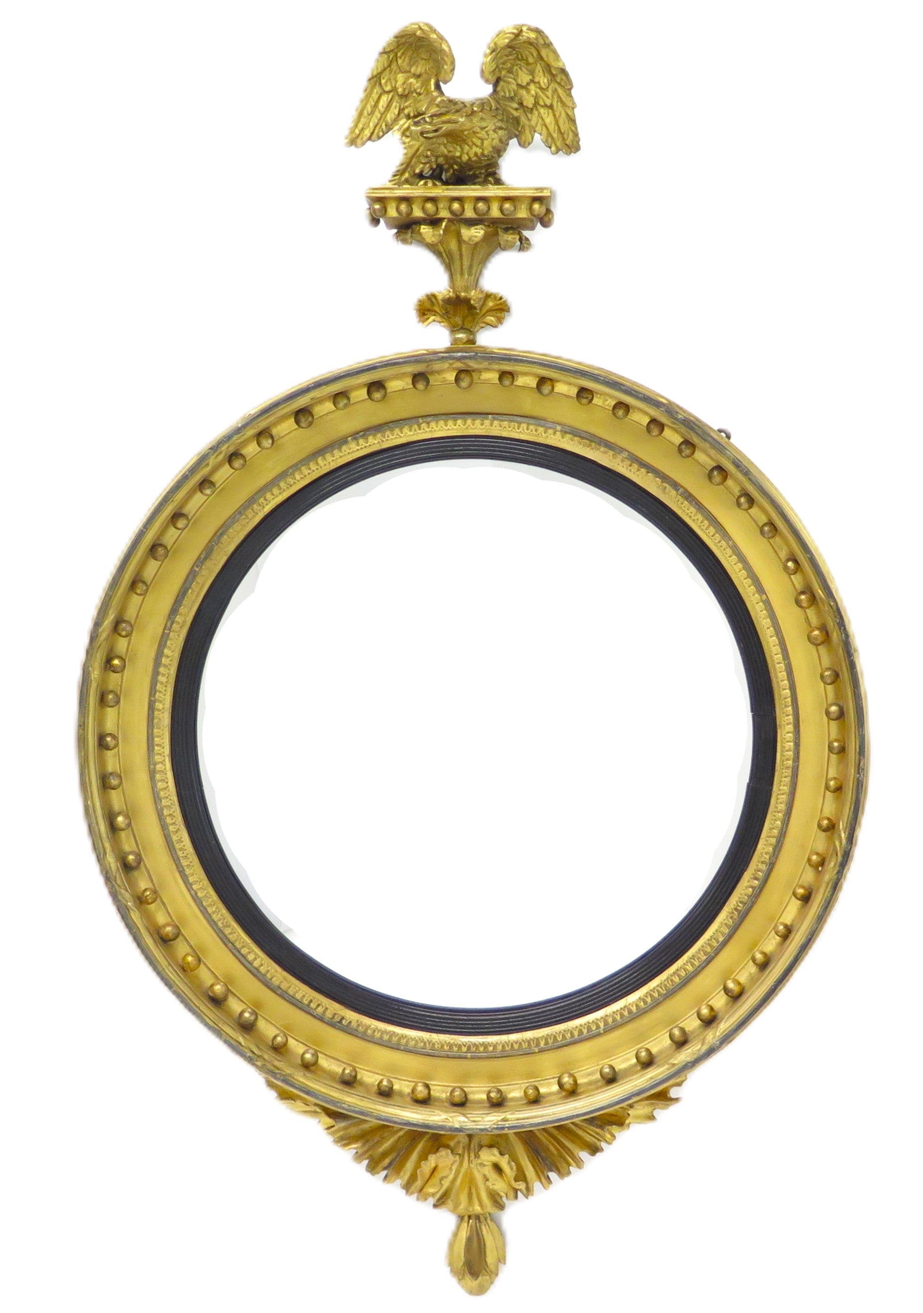 A Large English Regency Gilt Wood Convex Mirror