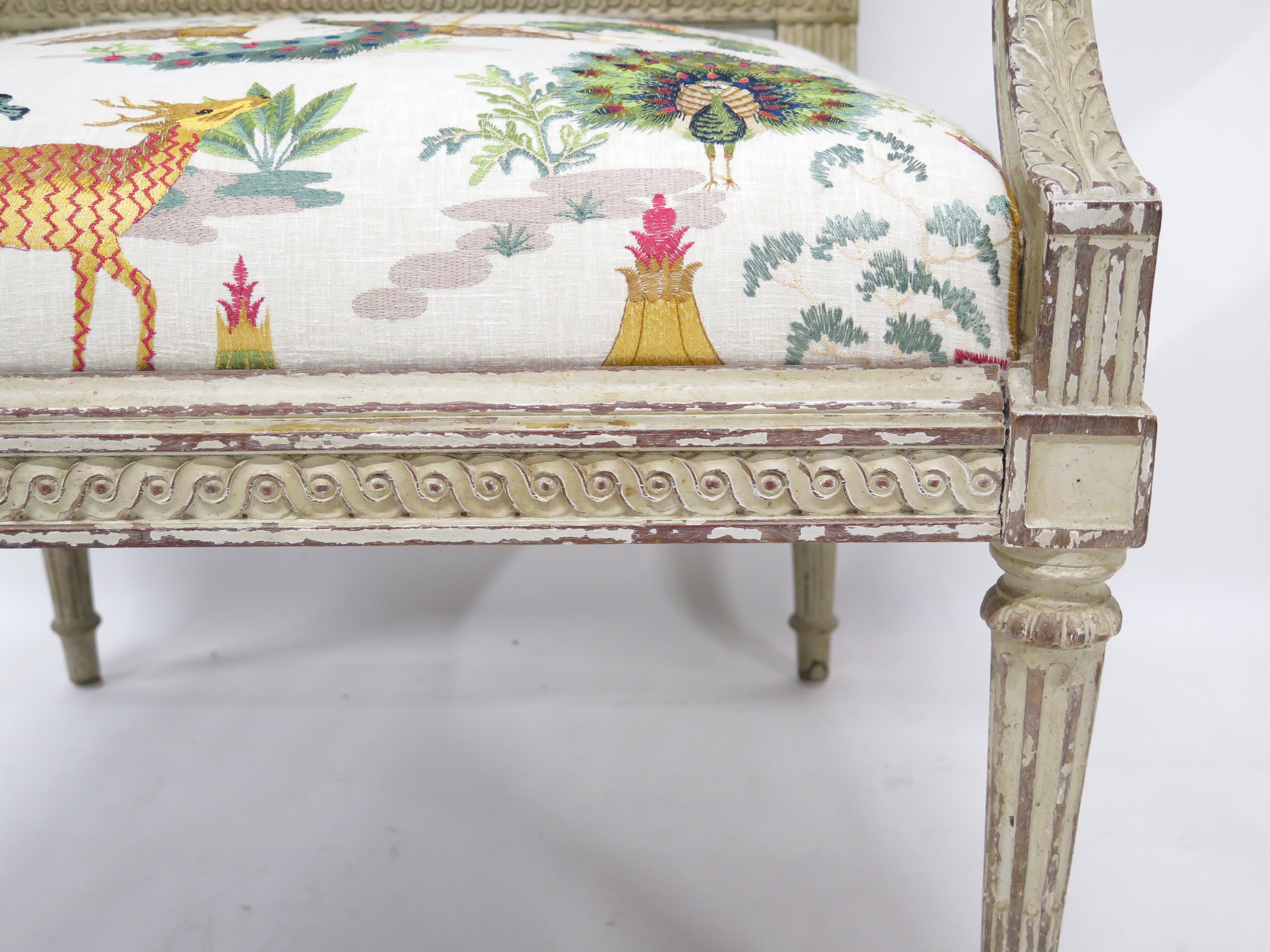 A Pair of Louis XVI Style Cream Colored Nicely Carved Fauteuils
