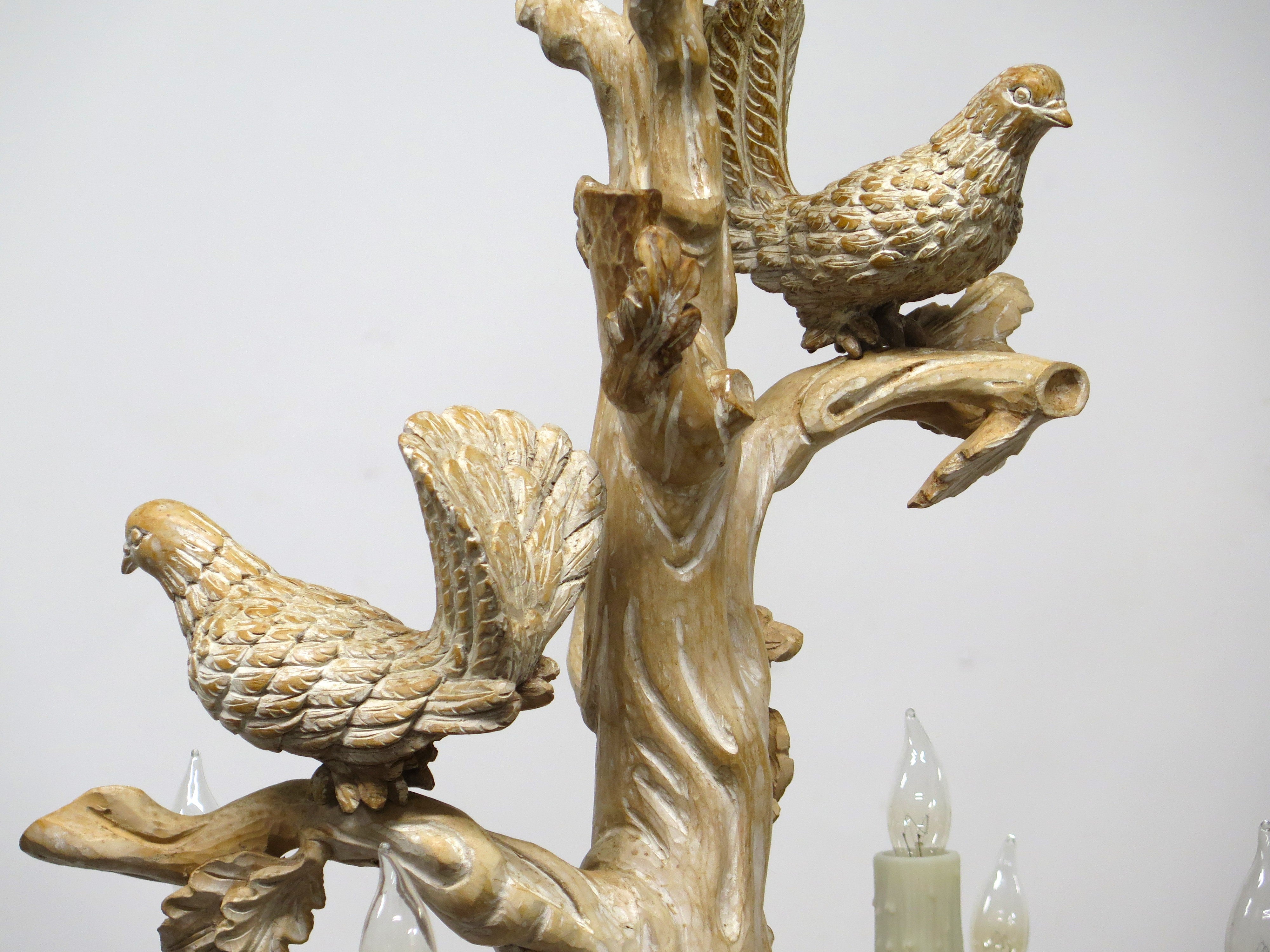 A Carved Italian Faux Bois Pickled Ten Light Chandelier