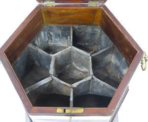 Georgian Mahogany Hexagonal Cellarette with Wide Brass Bands