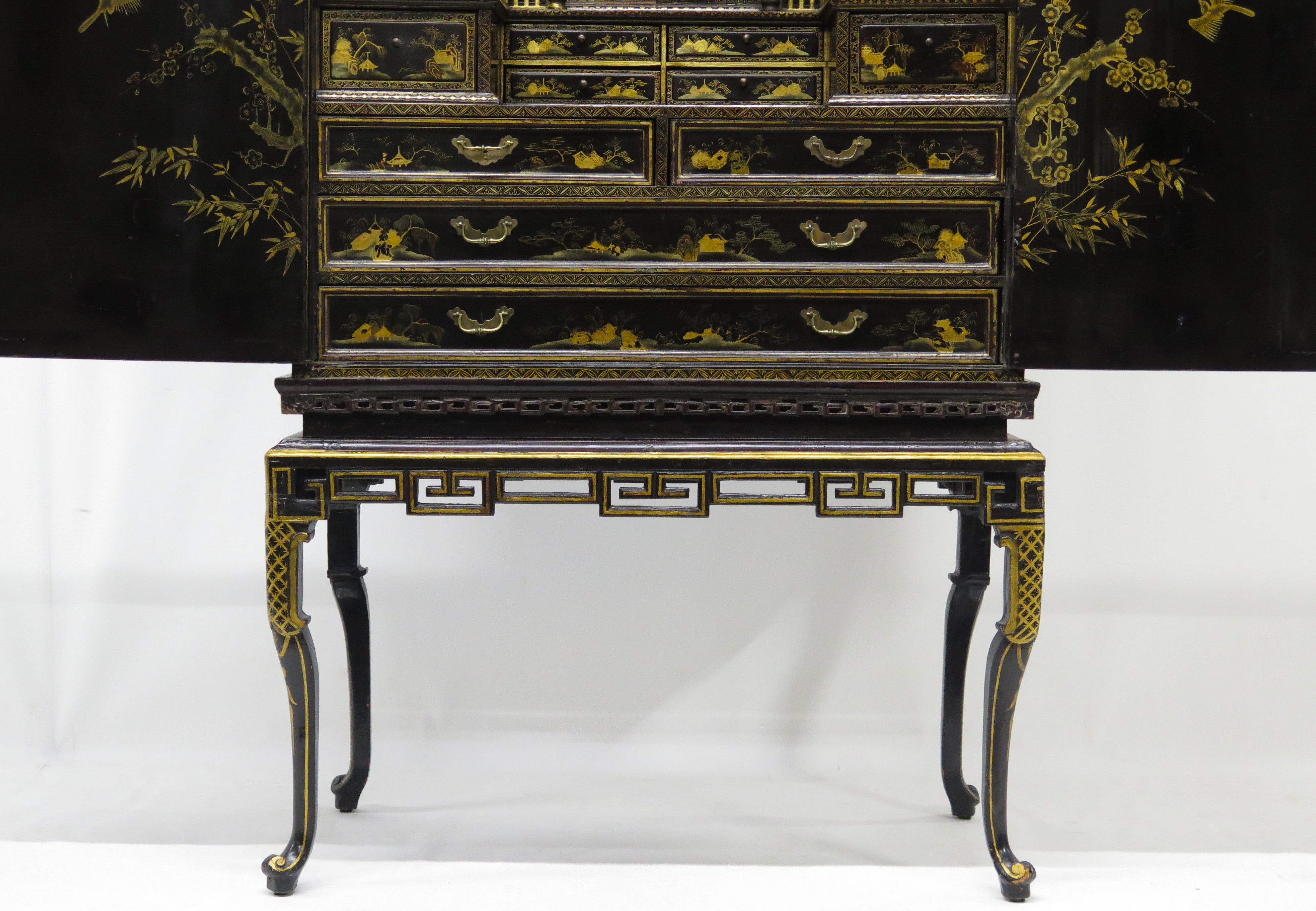 Late 18th Century Rectangular Chinese Export Lacquered Cabinet on Stand