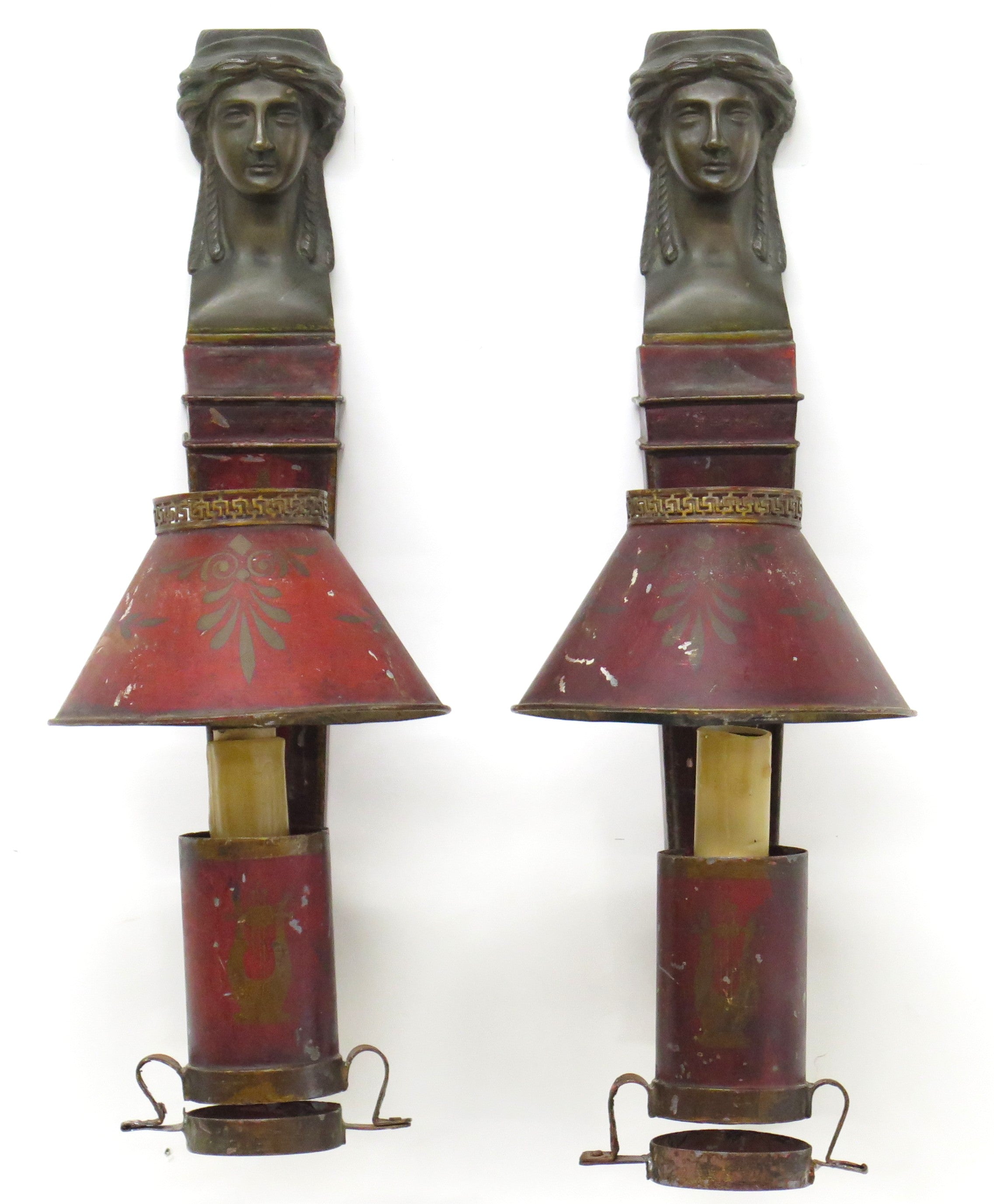 Pair of French Empire Tole Argand Wall Sconces
