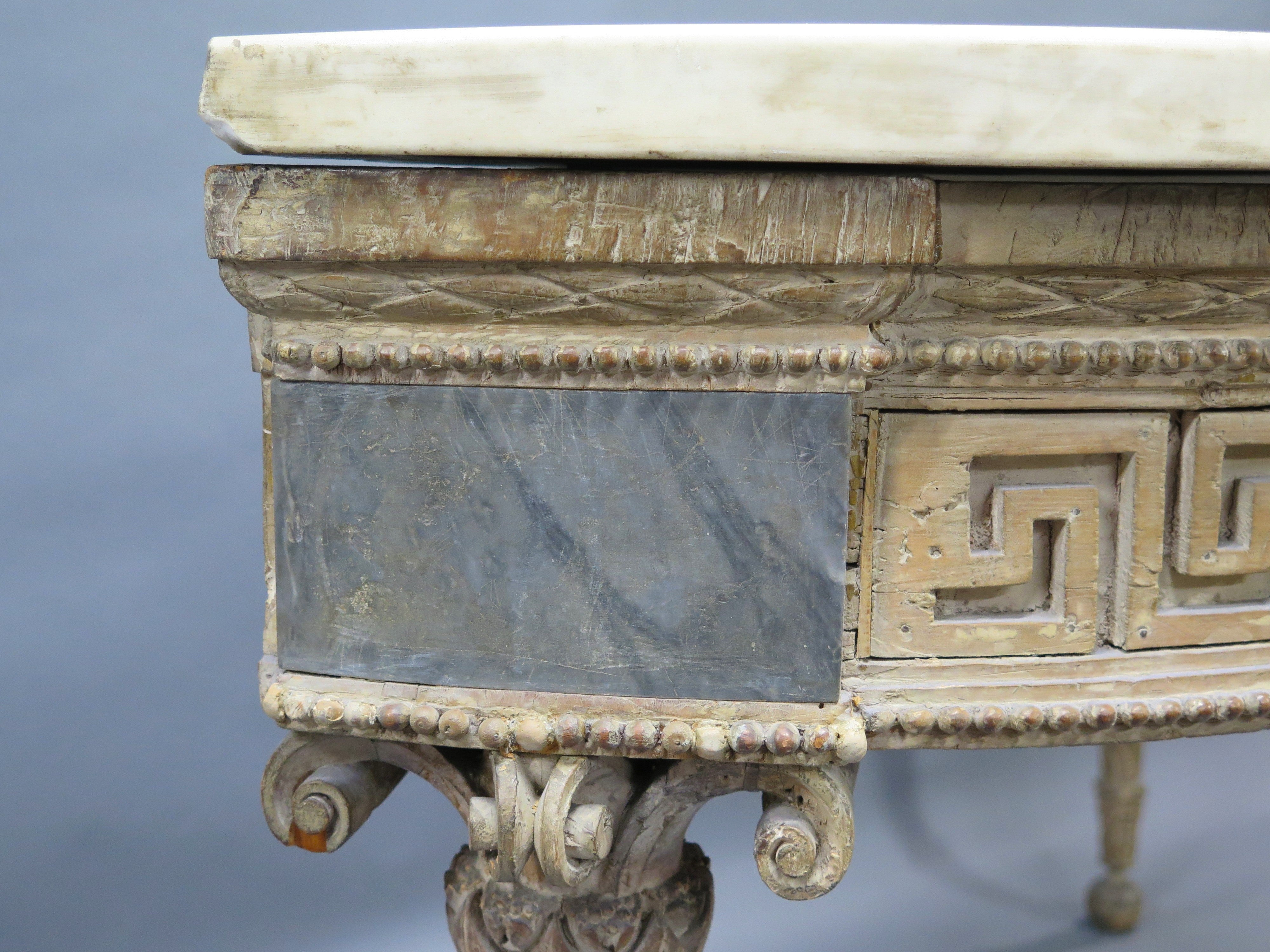 Piedmontese Side Table / Console with Marble and Scagliola Top