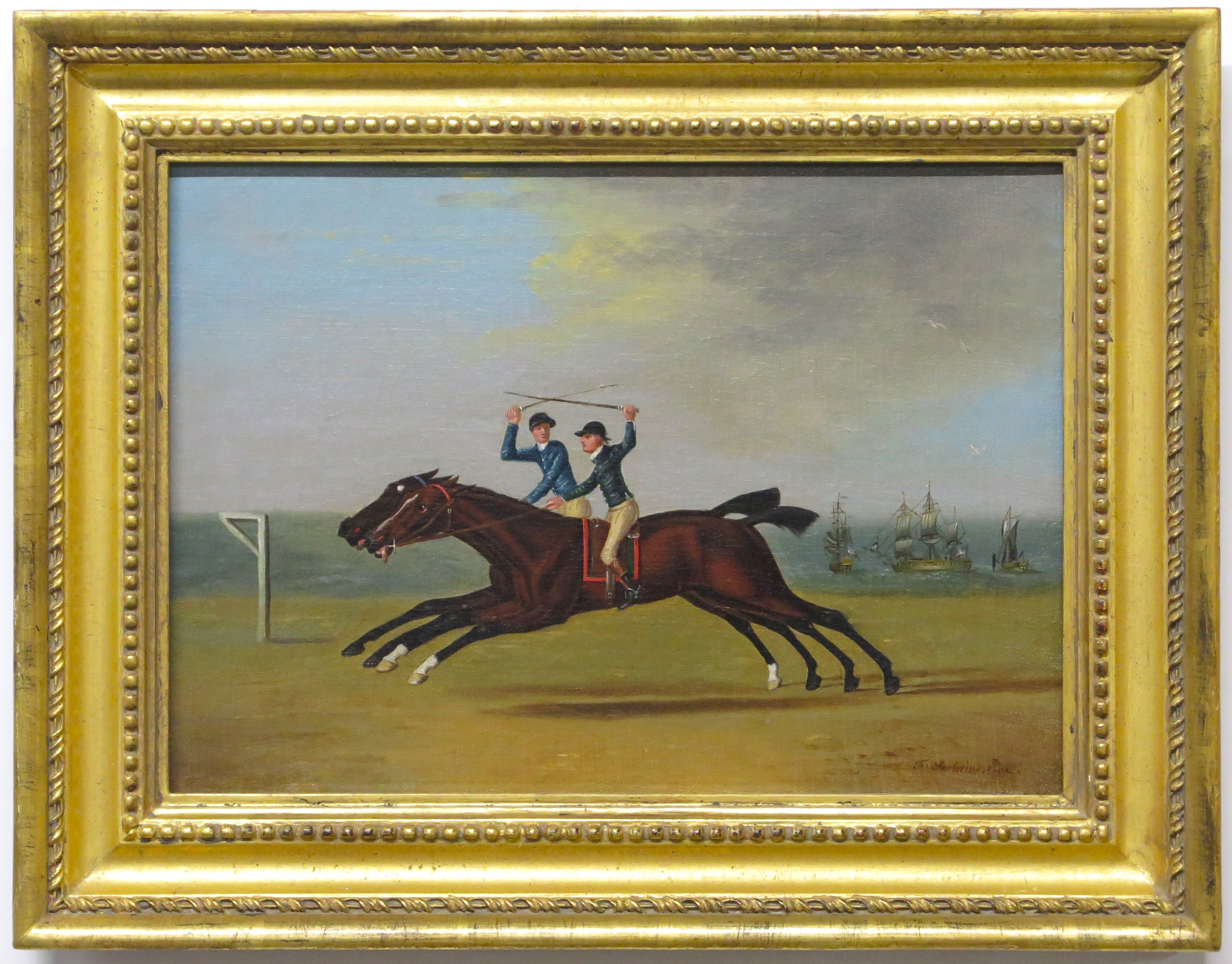 Late Georgian Oil on Canvas Horses with Jockeys