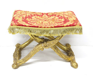 Louis XV-Style Giltwood X-Shaped Folding Stool / Curule Seat