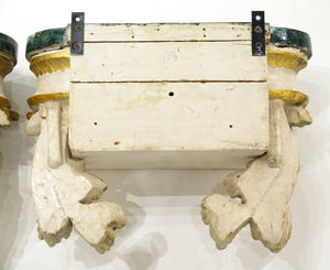 Pair of Carved Painted and Parcel Gilt Wall Brackets