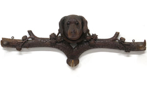 Hand-Carved Black Forest Dog Three Hook Coat Rack