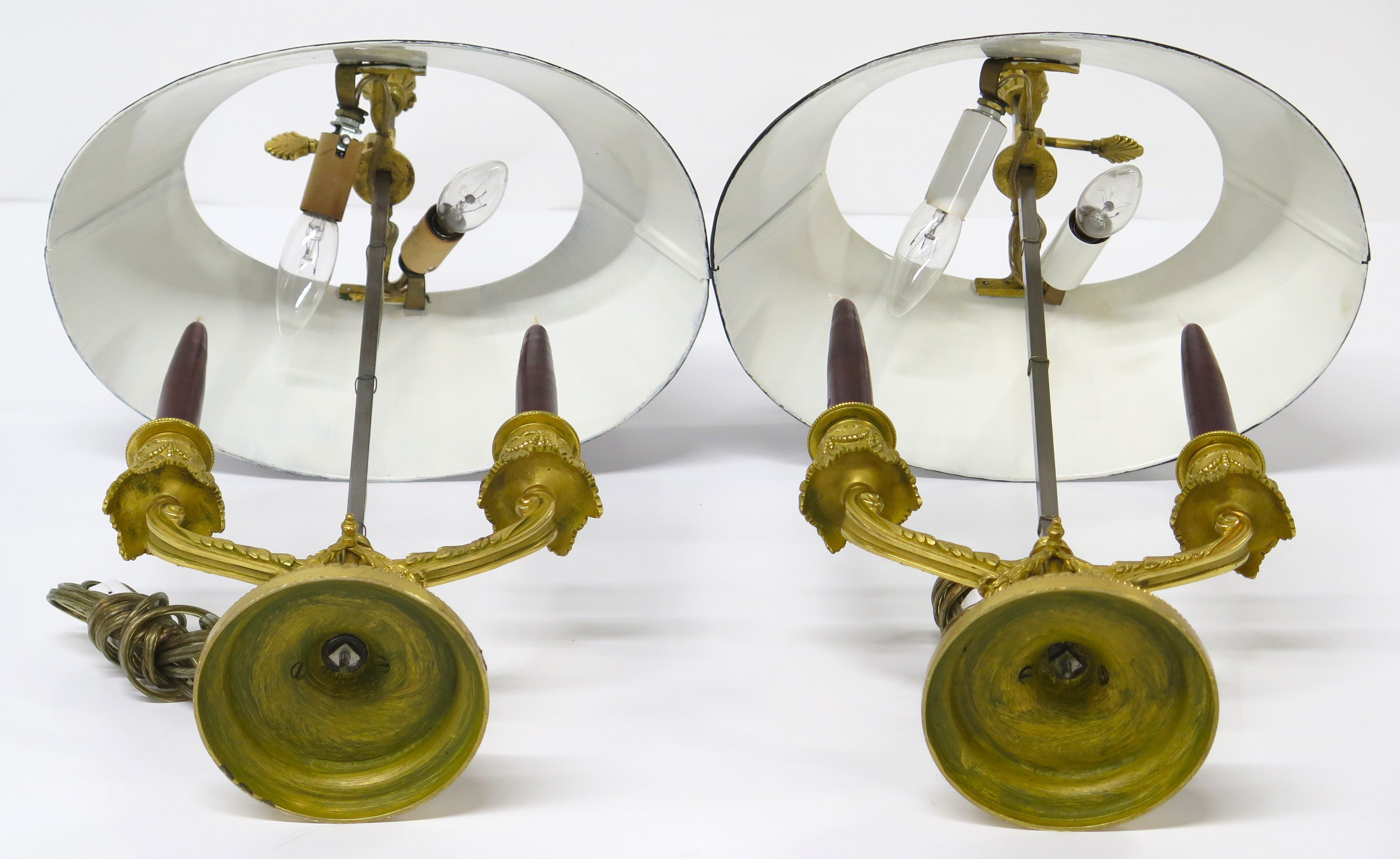 A Pair of Louis XV Style Ormolu Two-Light Bouillotte Lamps