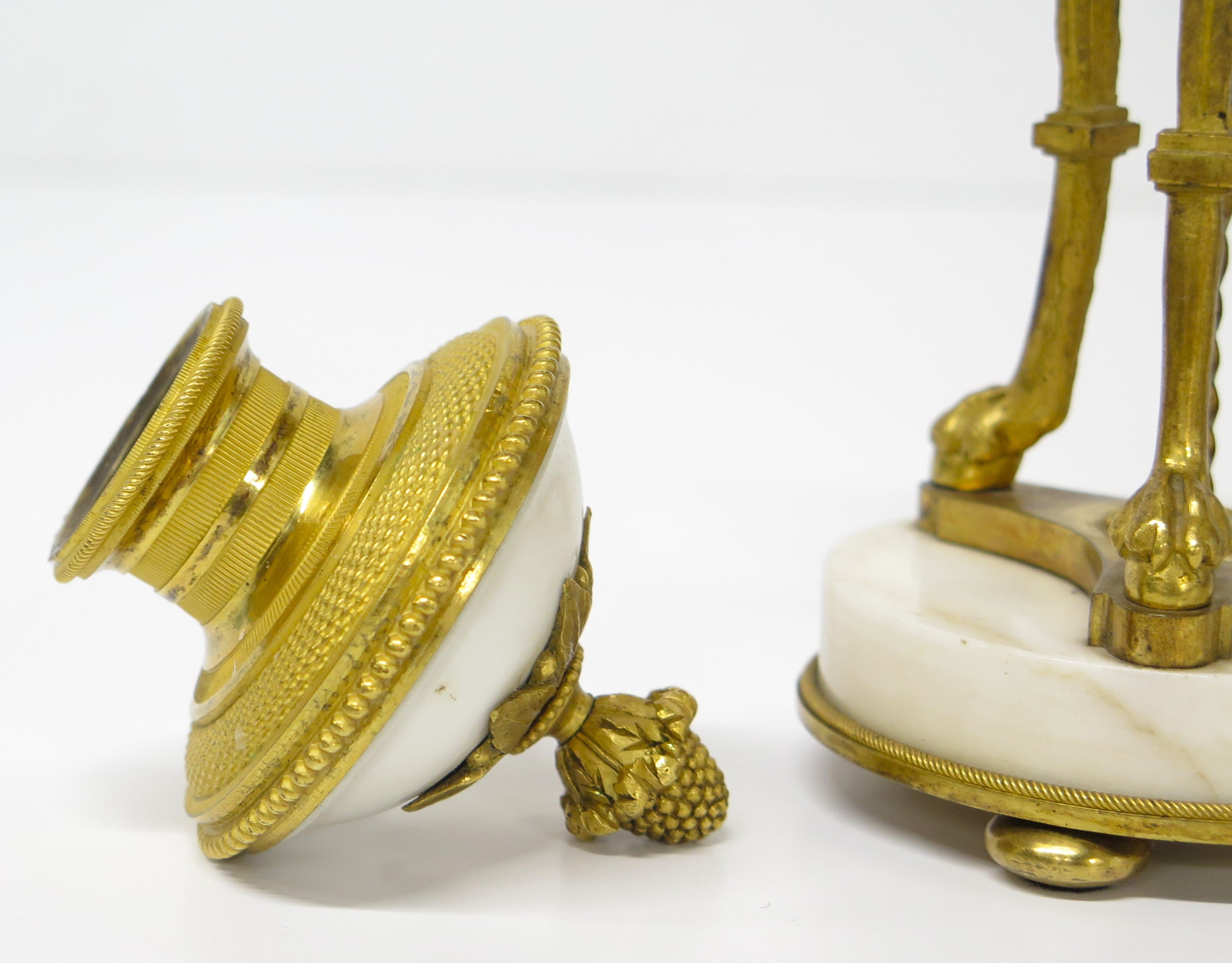 A Pair of Louis XVI Ormolu and White Marble Cassolettes