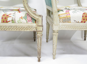 A Pair of Louis XVI Style Cream Colored Nicely Carved Fauteuils