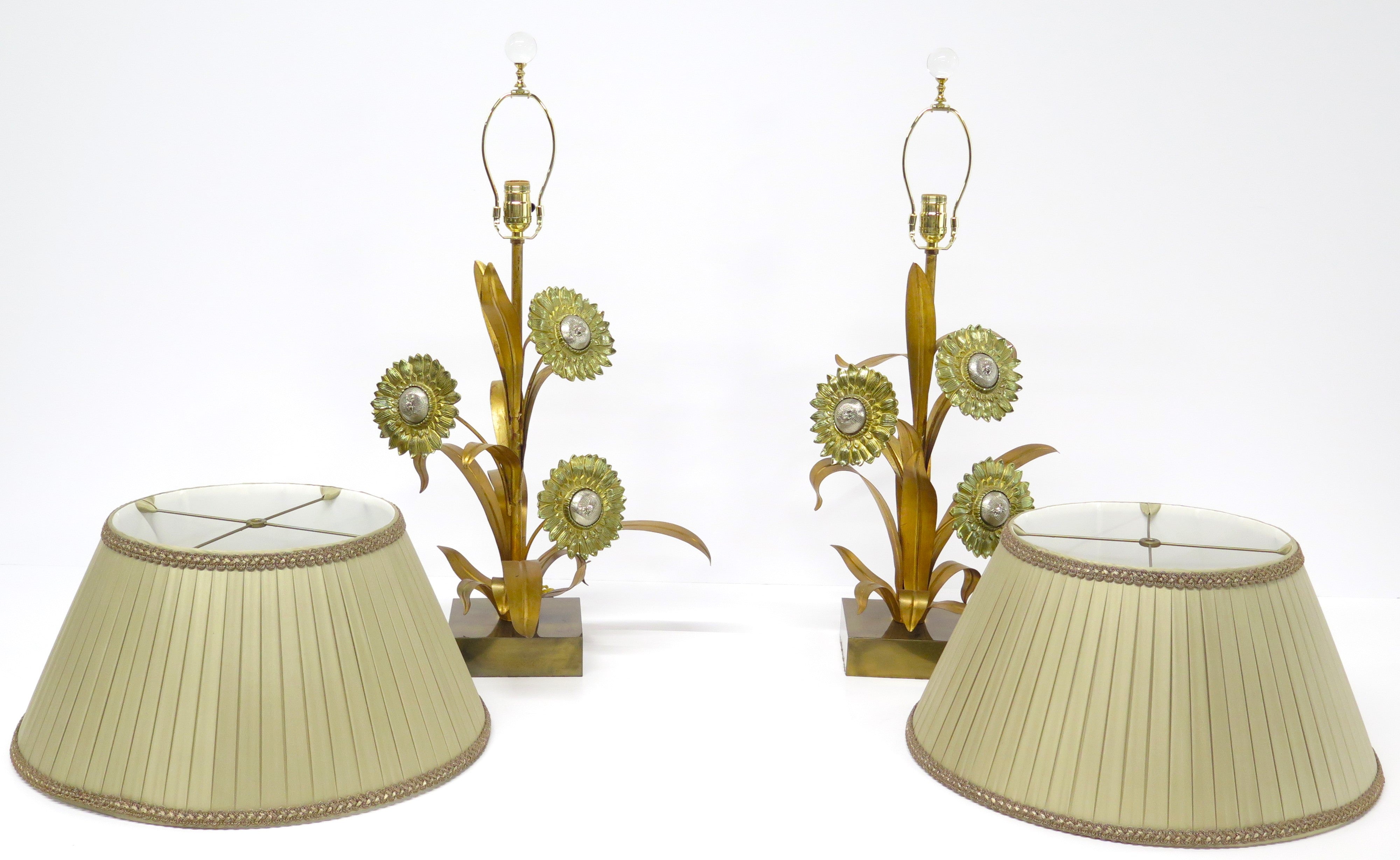 A Pair of Maison Jansen Gilt Metal and Bronze Lamps