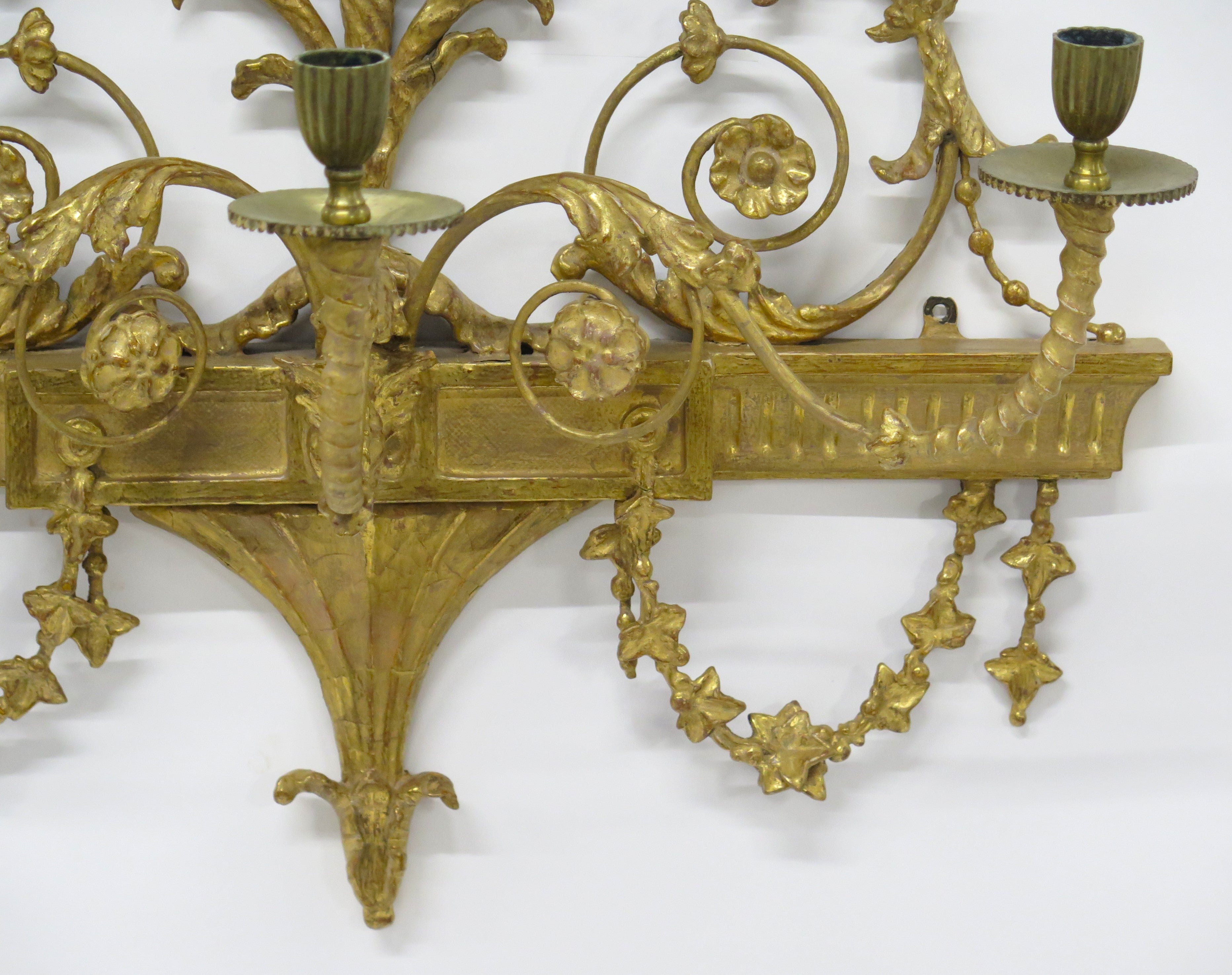 Pair of Georgian Revival Robert Adam-Style 3-Light Girandoles