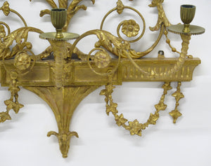 Pair of Georgian Revival Robert Adam-Style 3-Light Girandoles