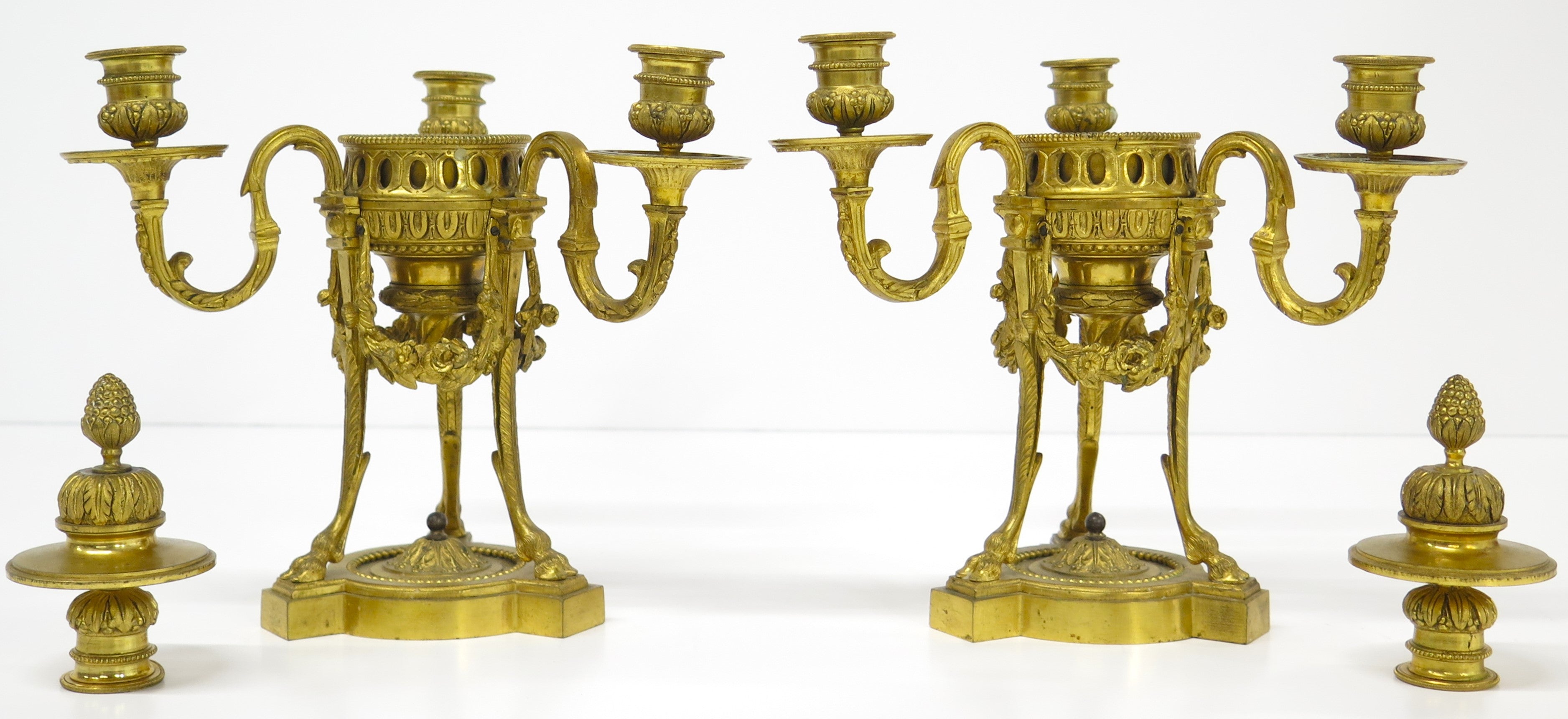 A Pair of Finely Cast and Chased Louis XVI Ormalu Four-Light Cassolette