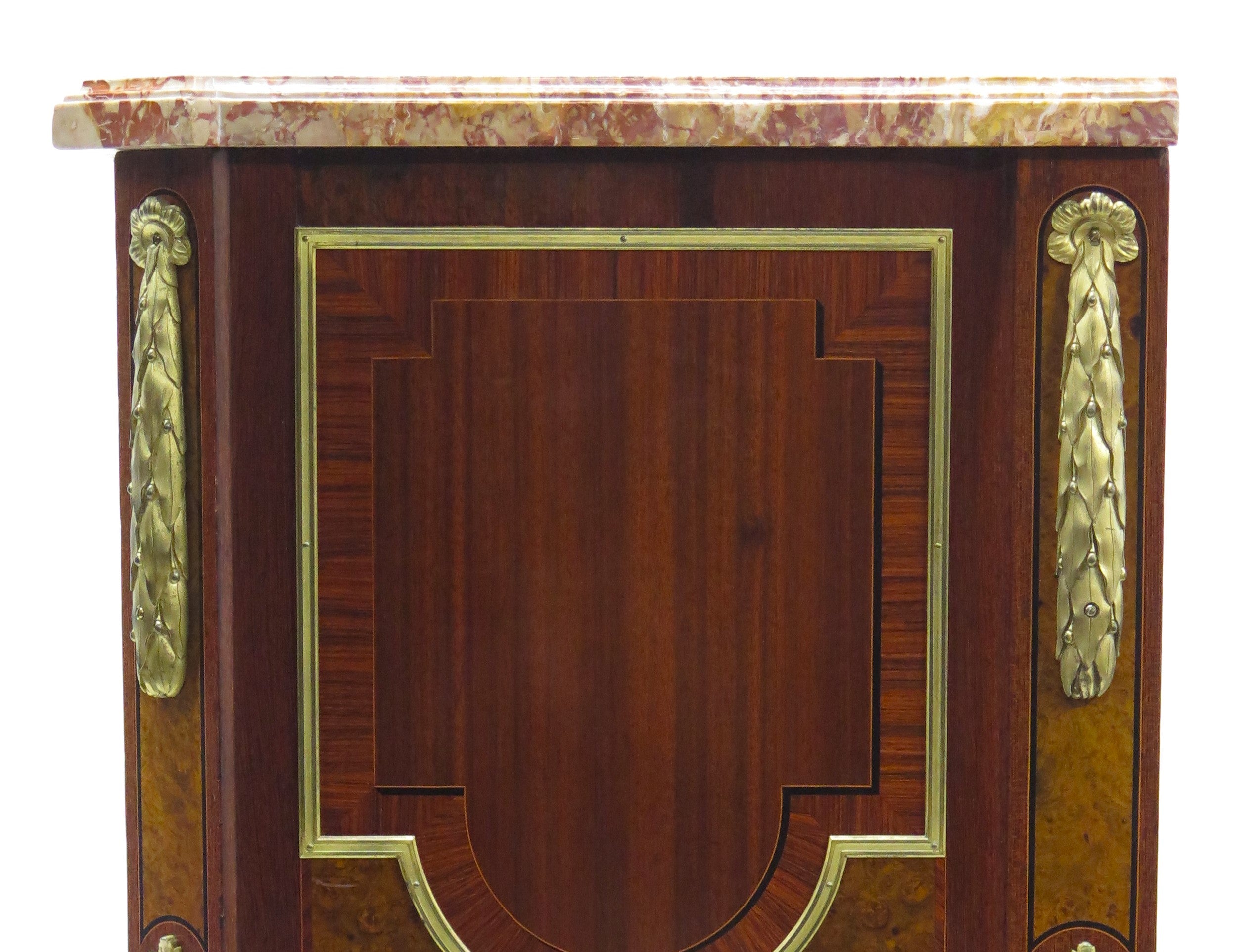 A French Ormolu-mounted Amaranth, Kingwood, Bois Satine, and Burr-amboyna Commode